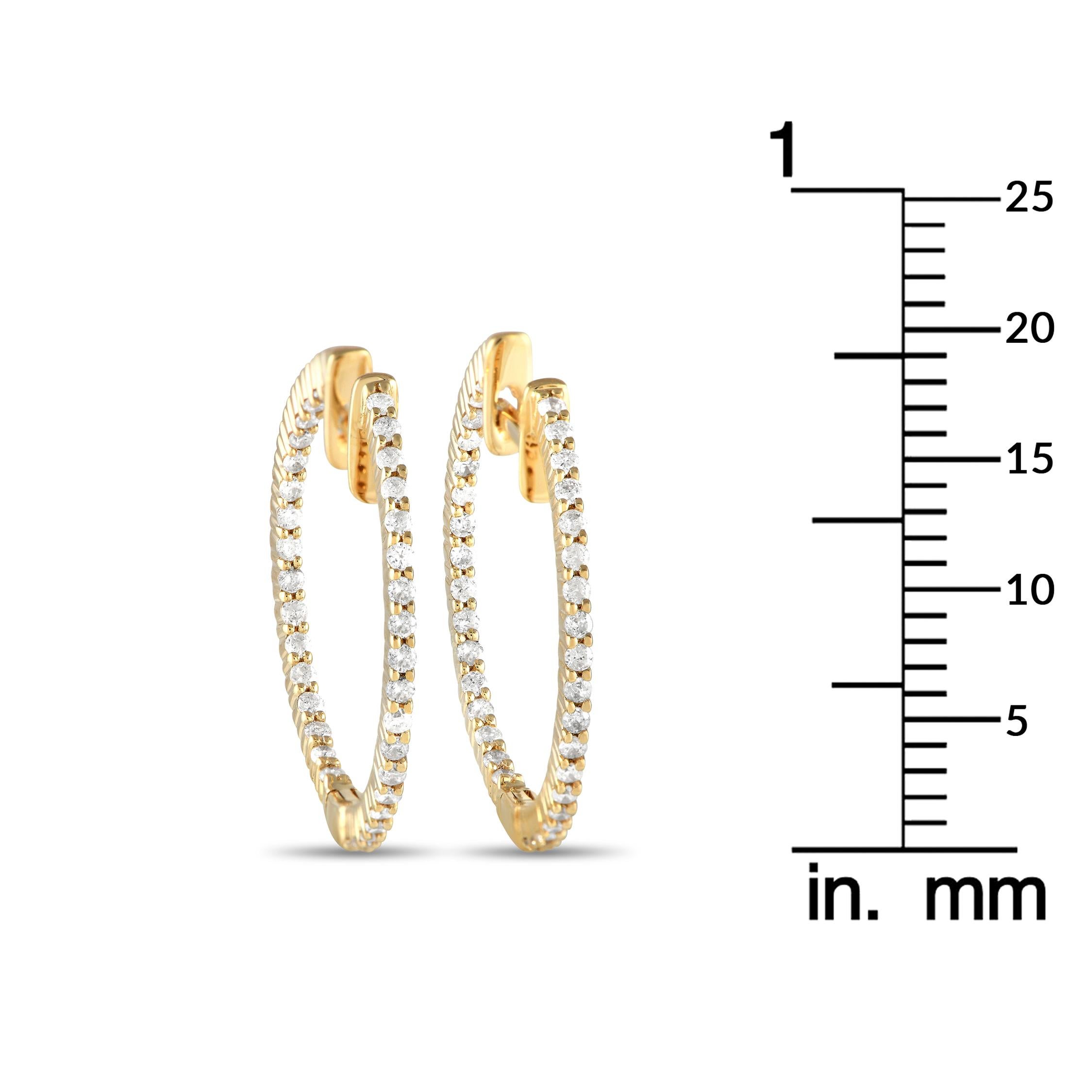 Round Cut Lb Exclusive 14k Yellow Gold 0.55 Carat Diamond Inside-Out Hoop Earrings For Sale