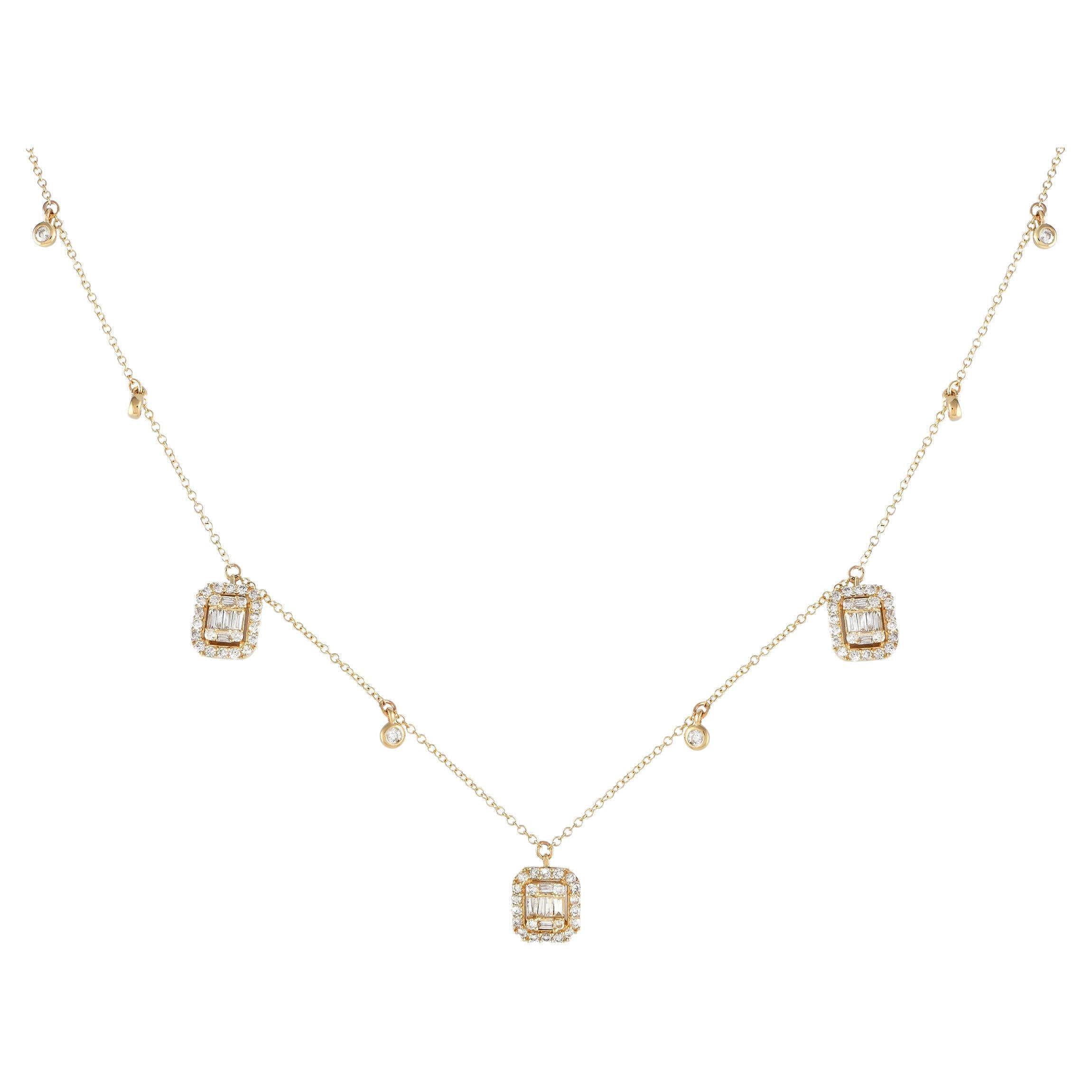 LB Exclusive 14K Yellow Gold 0.58ct Diamond Station Necklace PN14842 For Sale