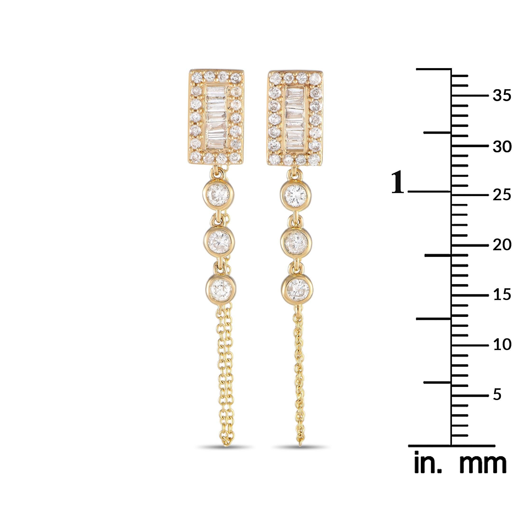 Mixed Cut LB Exclusive 14K Yellow Gold 0.60ct Diamond Dangle Earrings For Sale