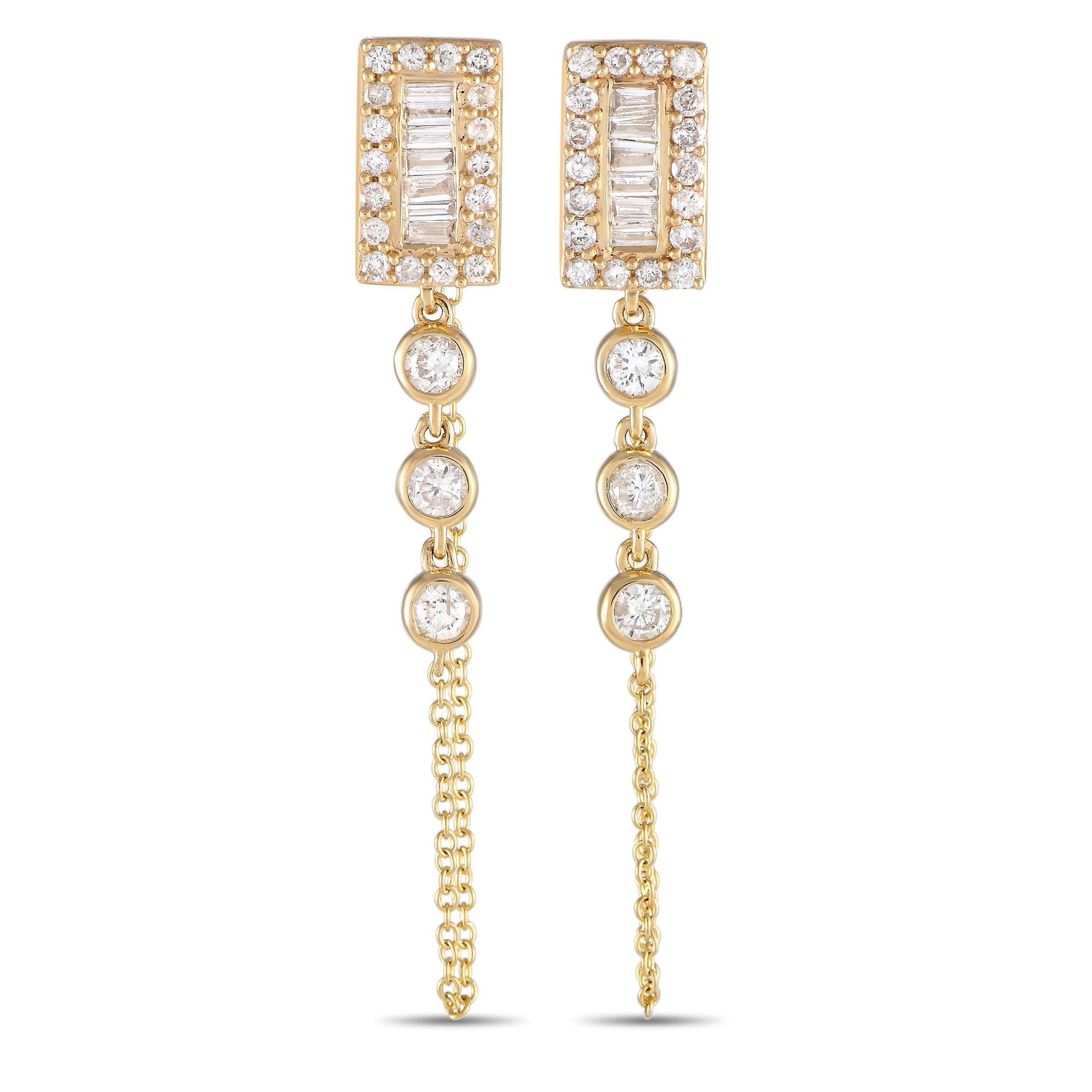 LB Exclusive 14K Yellow Gold 0.60ct Diamond Dangle Earrings In New Condition For Sale In Southampton, PA