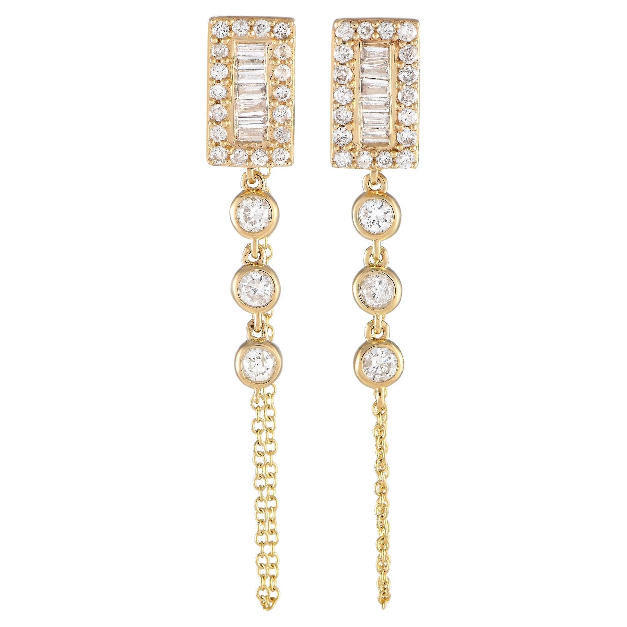 LB Exclusive 14K Yellow Gold 0.60ct Diamond Dangle Earrings For Sale