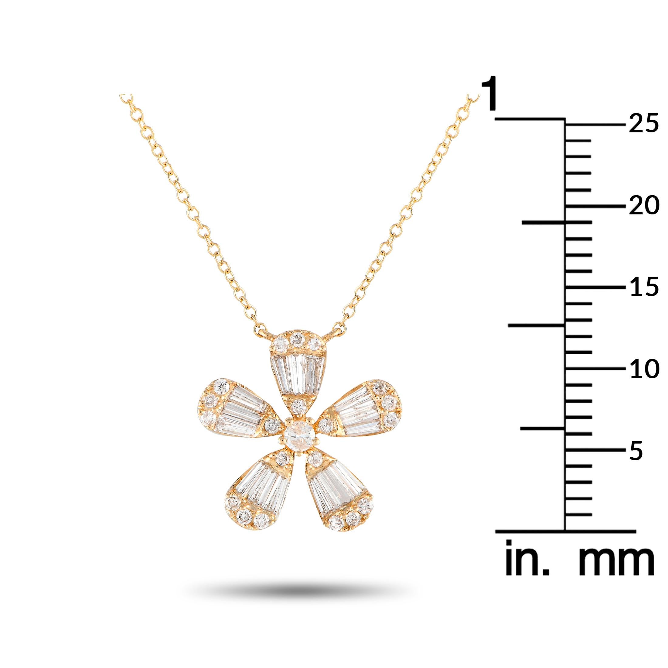 Taille mixte LB Exclusive Collier fleur en or jaune 14 carats et diamants 0,65 carat NK01351 en vente