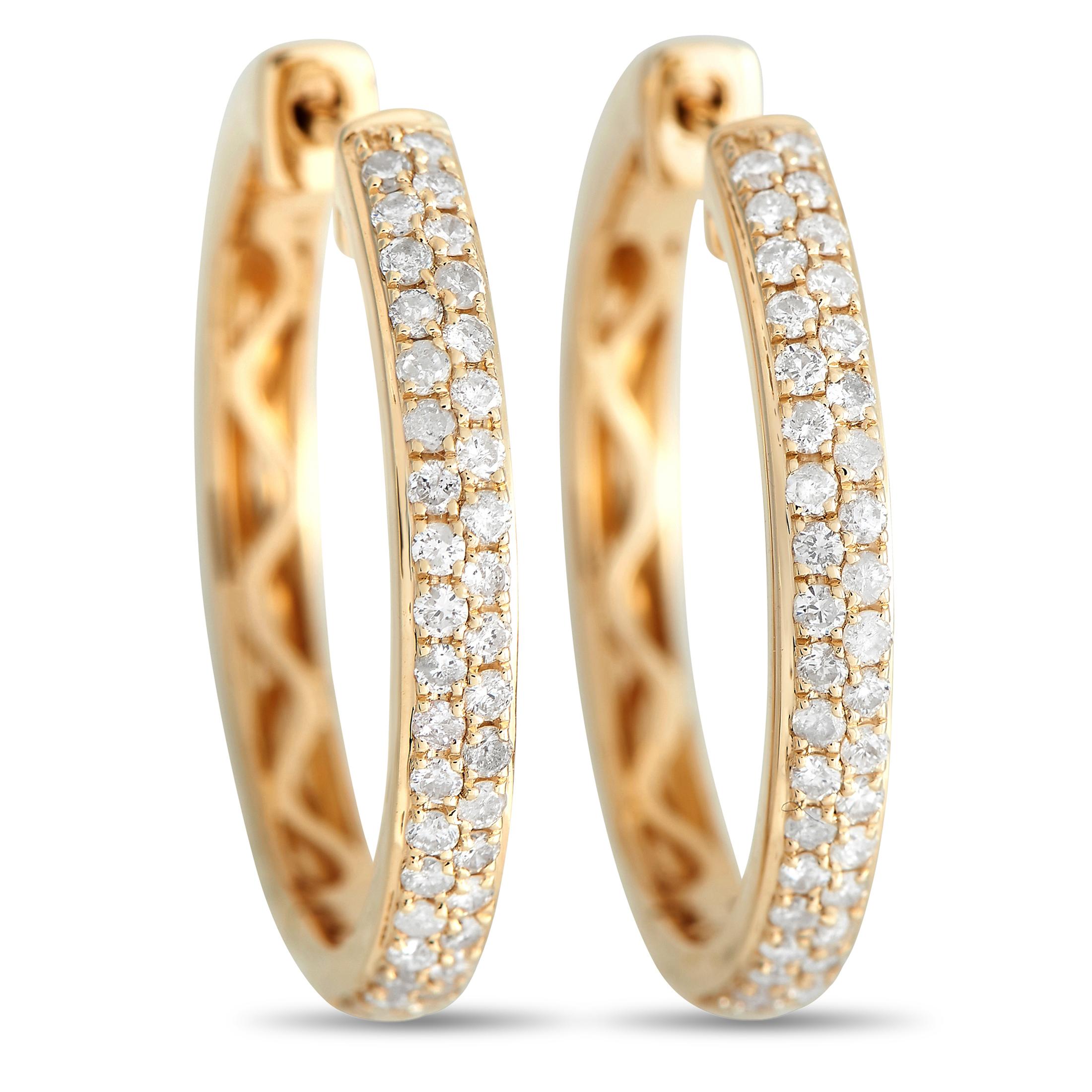 LB Exclusive 14K Yellow Gold 0.65ct Diamond Hoop Earrings In New Condition In Southampton, PA