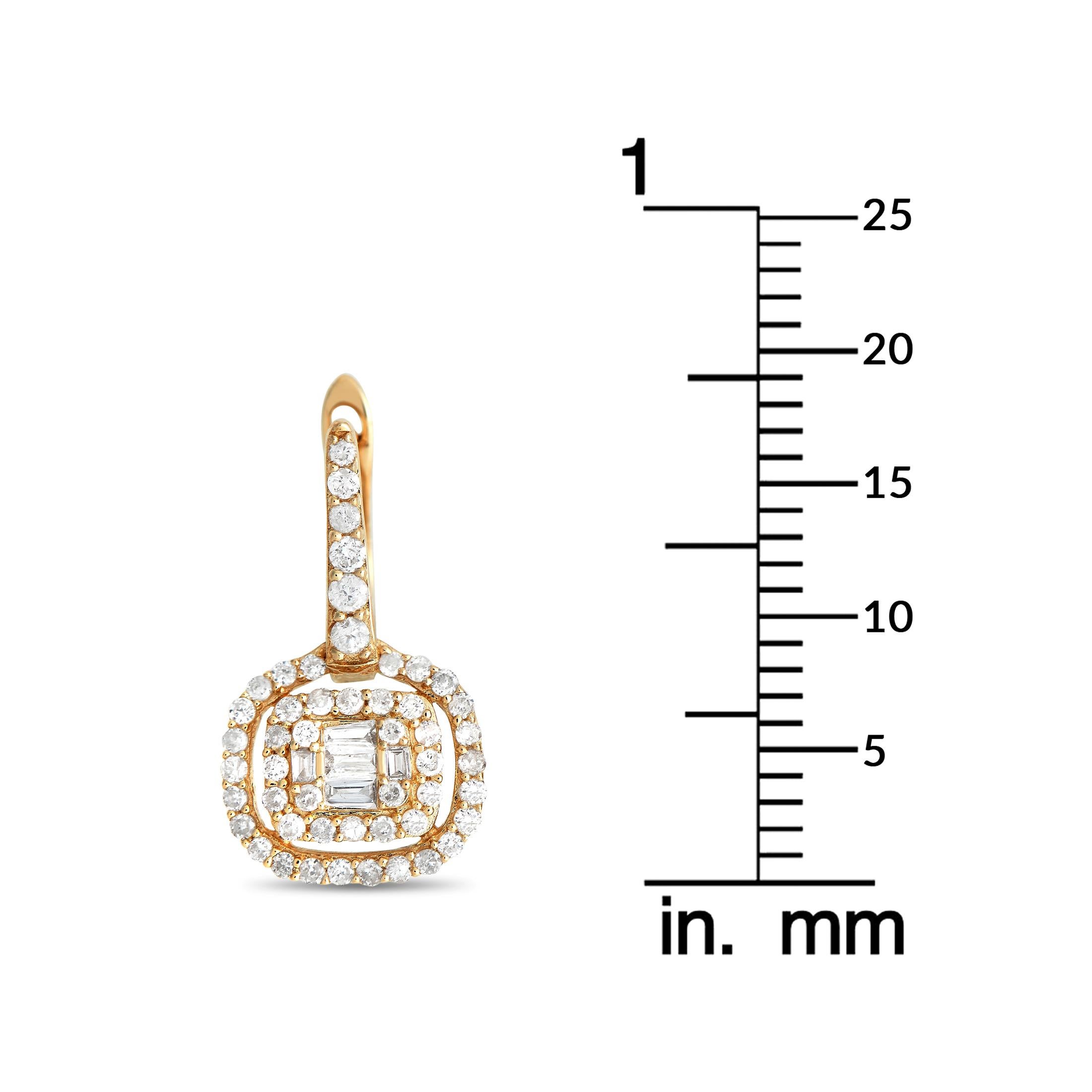 Round Cut LB Exclusive 14K Yellow Gold 0.68ct Diamond Drop Earrings For Sale
