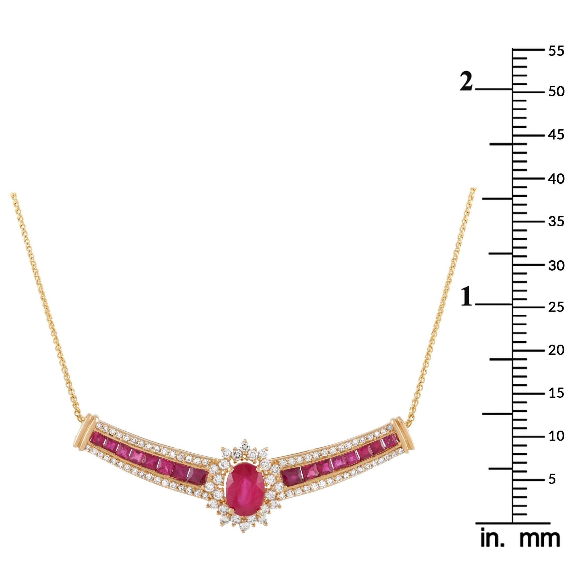 LB Exclusive 14 Karat Gold 0.75 Carat Diamond and 3.00 Carat Ruby Necklace In New Condition In Southampton, PA
