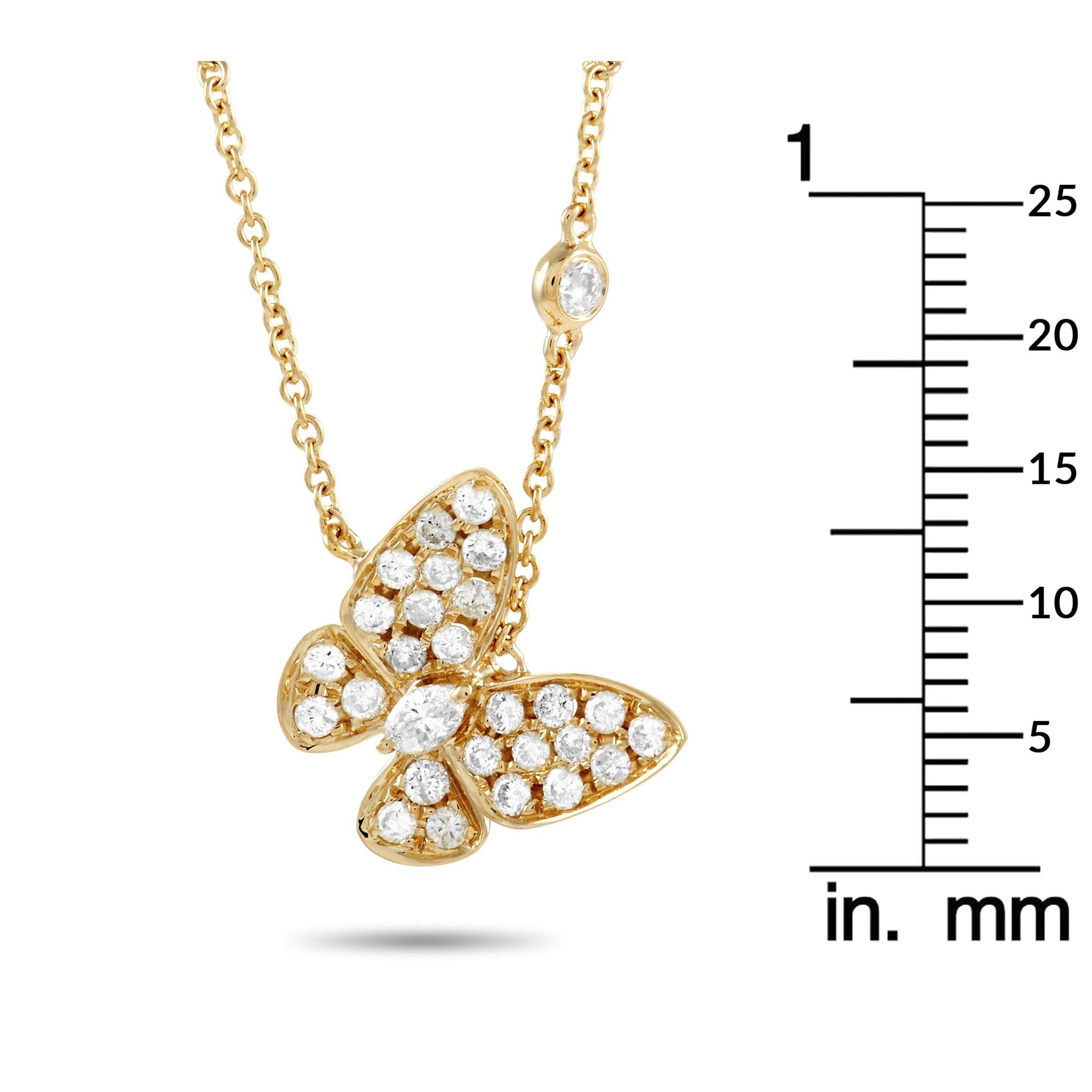 LB Exclusive 14k Yellow Gold 0.75 Carat Diamond Butterfly Necklace In New Condition In Southampton, PA