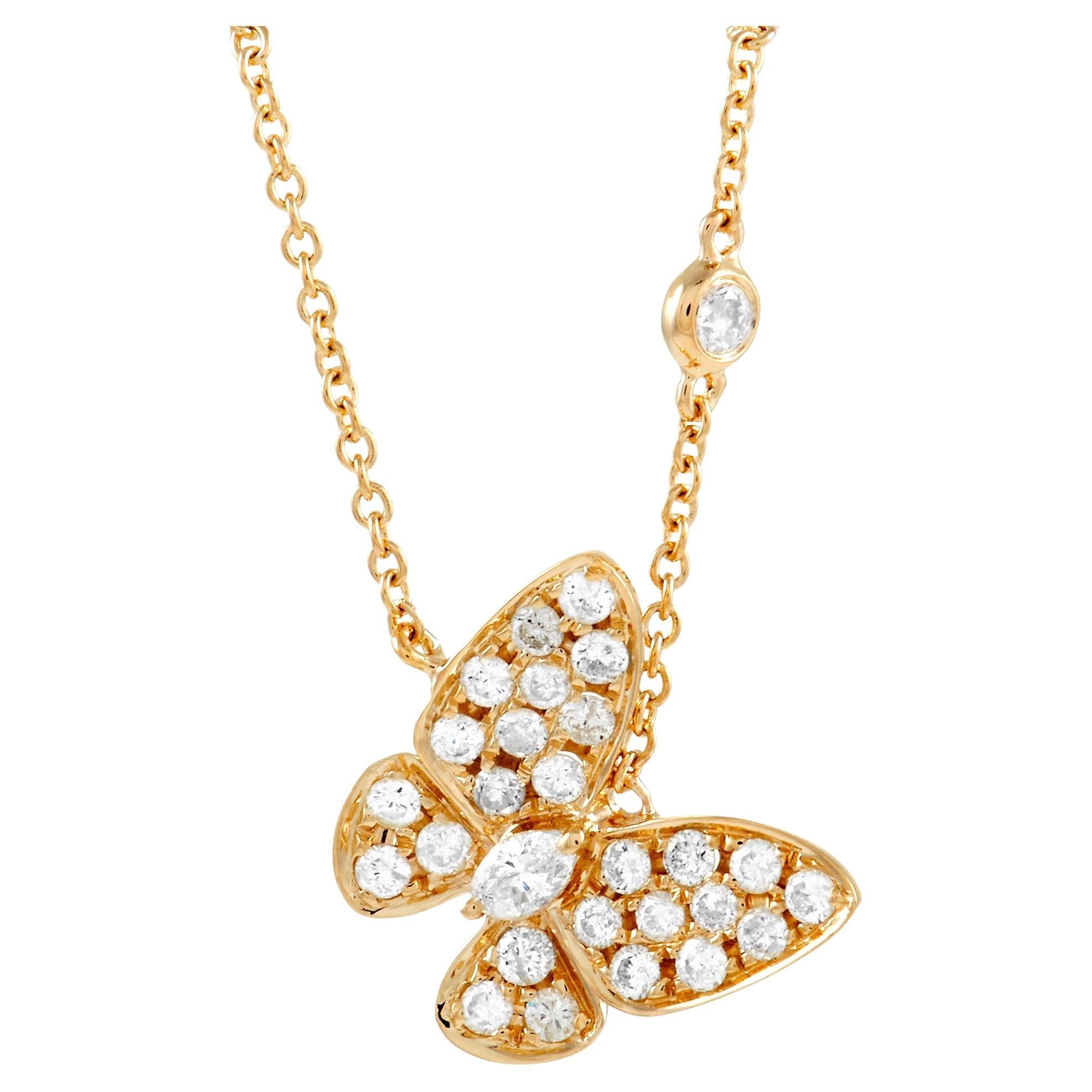LB Exclusive 14k Yellow Gold 0.75 Carat Diamond Butterfly Necklace