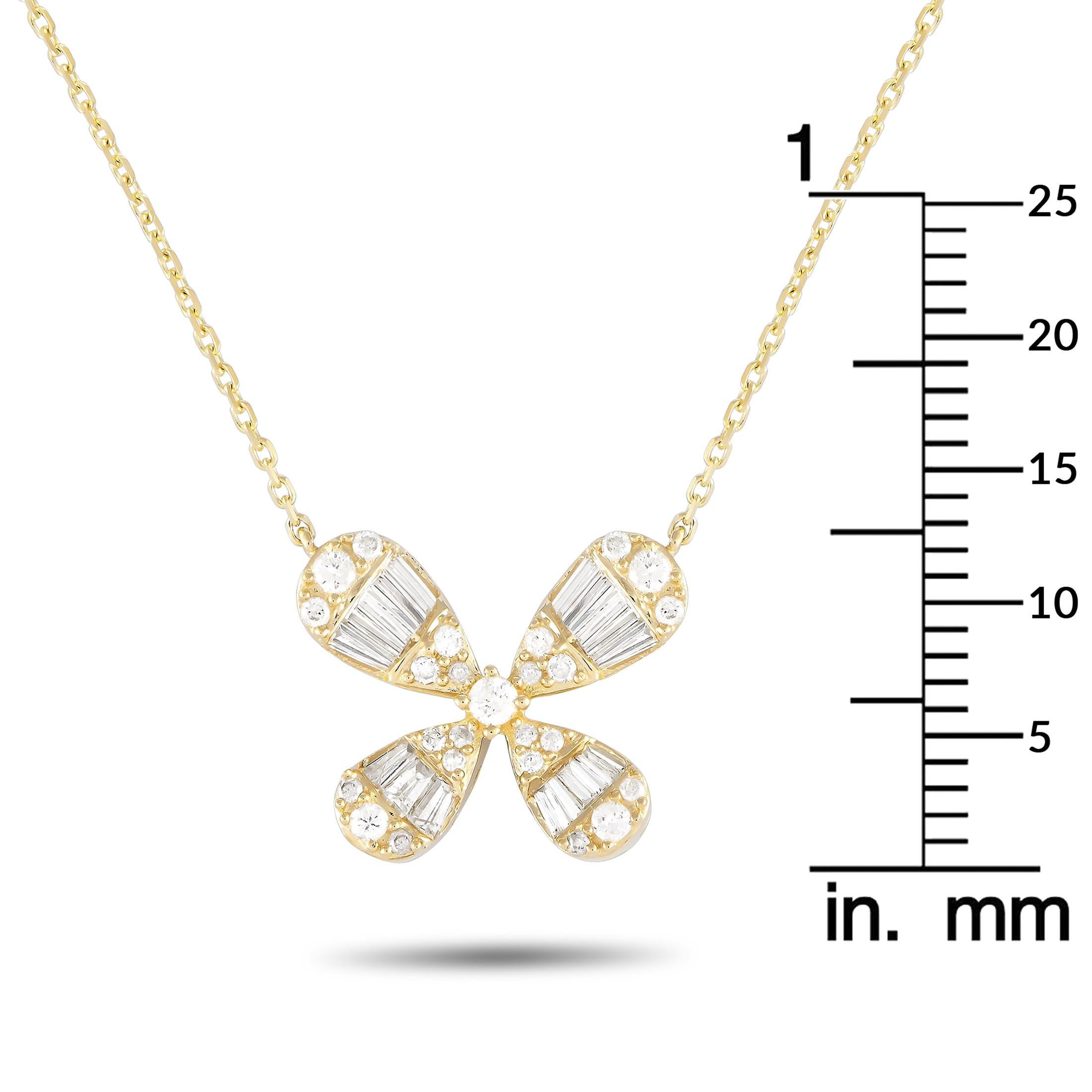 LB Exclusive 14K Yellow Gold 0.75ct Diamond Four Petal Flower Necklace In New Condition For Sale In Southampton, PA