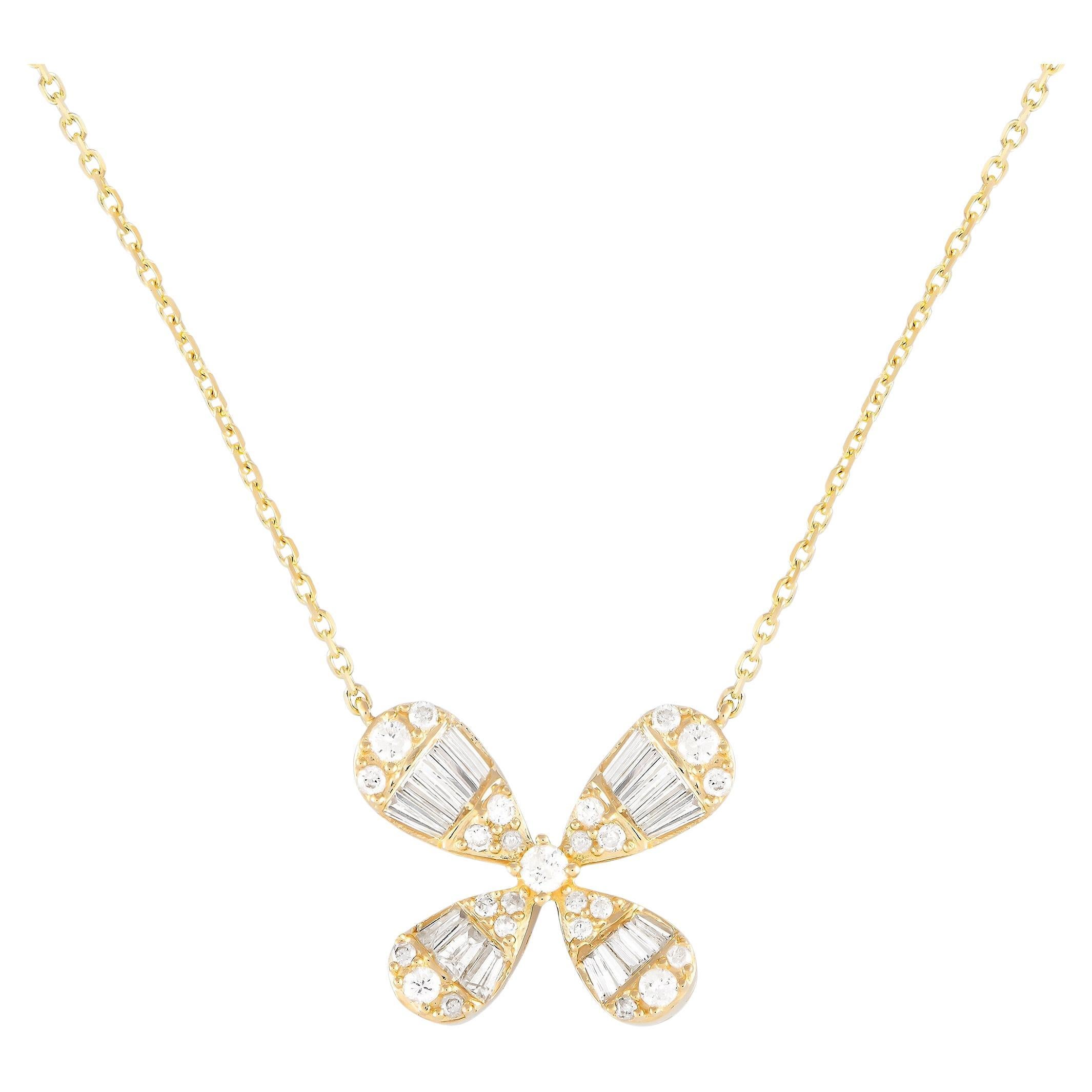 LB Exclusive Collier fleur à quatre pétales en or jaune 14 carats et diamants 0,75 carat