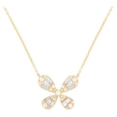 LB Exklusive 14K Gelbgold 0,75ct Diamant Vier Blütenblatt Blume Halskette
