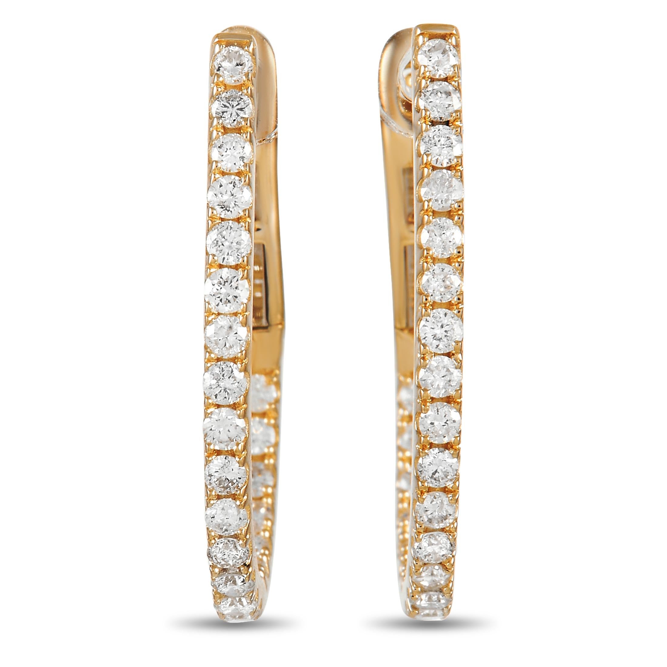Round Cut LB Exclusive 14K Yellow Gold 0.77 Ct Diamond Inside Out Oval Hoop Earrings For Sale