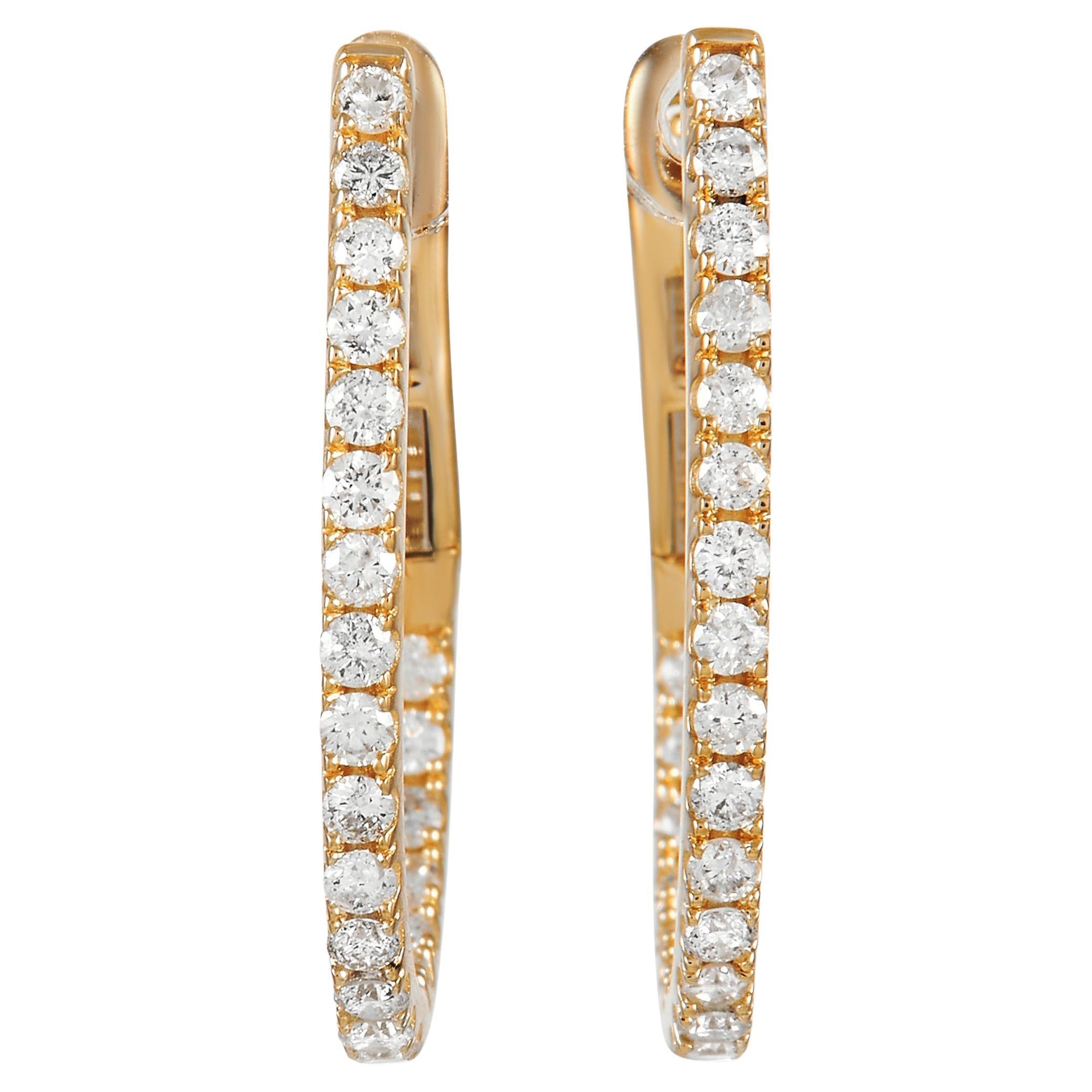 LB Exclusive 14K Yellow Gold 0.77 Ct Diamond Inside Out Oval Hoop Earrings For Sale