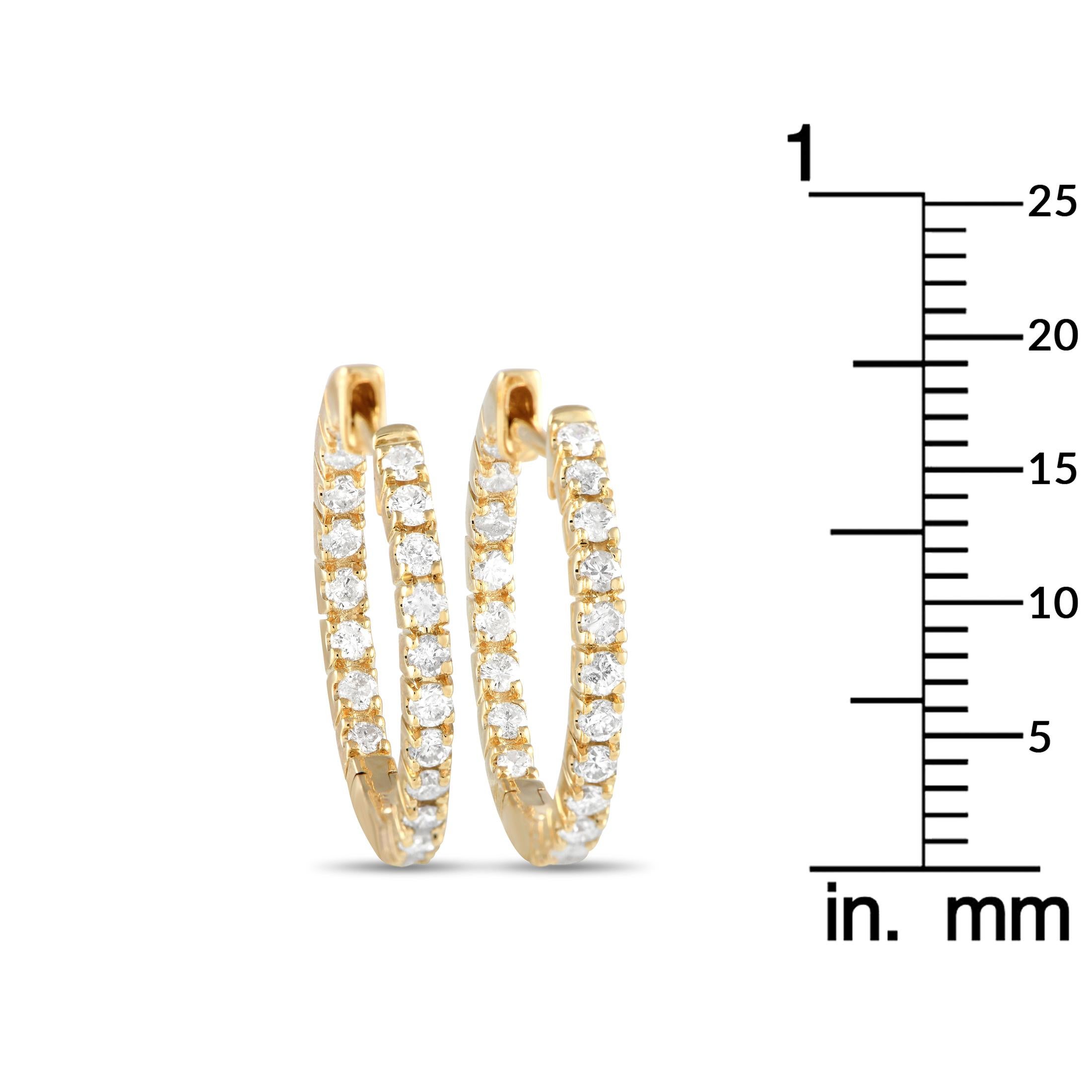 Round Cut LB Exclusive 14K Yellow Gold 0.81 Carat Diamond Inside-Out Hoop Earrings For Sale