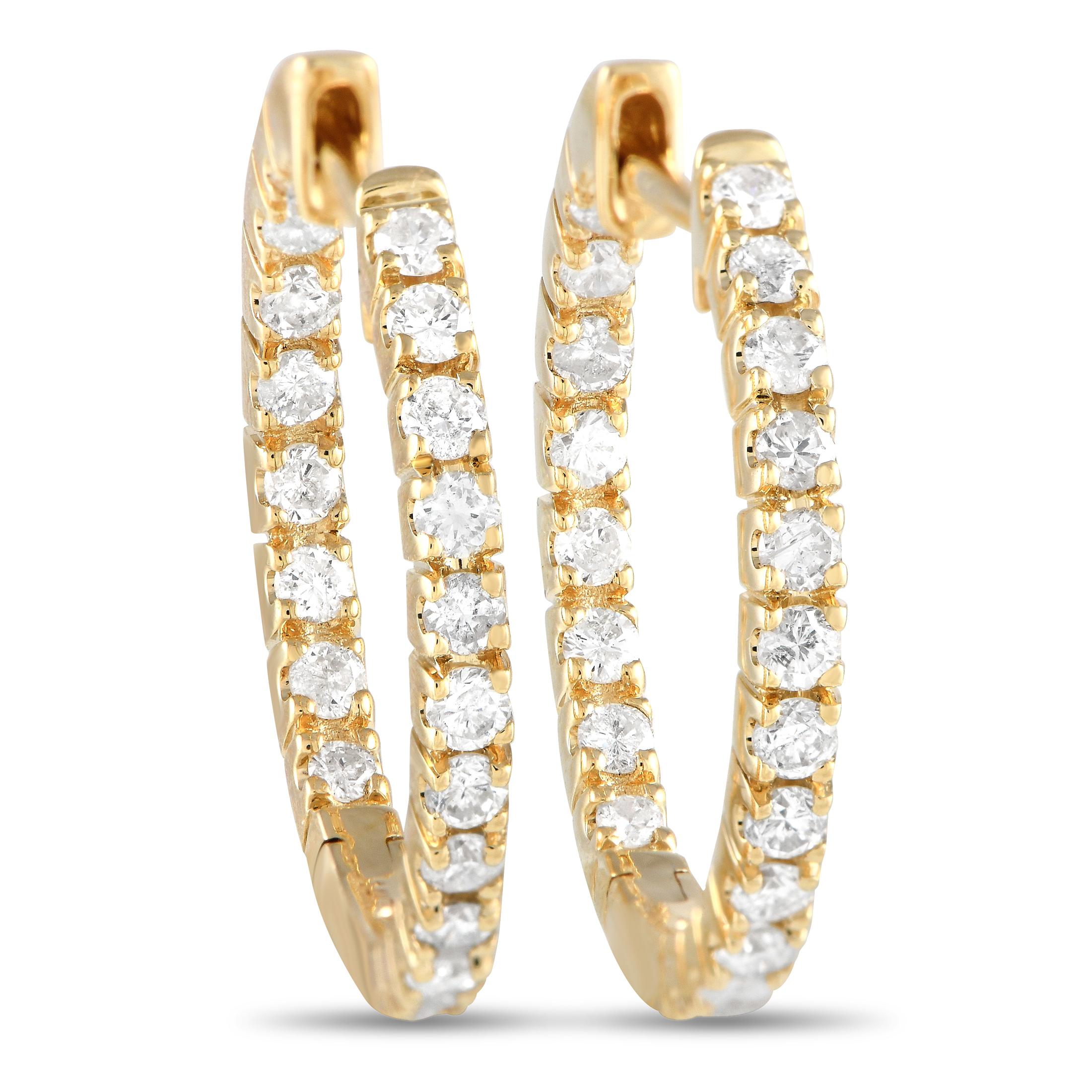 LB Exclusive 14K Yellow Gold 0.81 Carat Diamond Inside-Out Hoop Earrings In New Condition For Sale In Southampton, PA