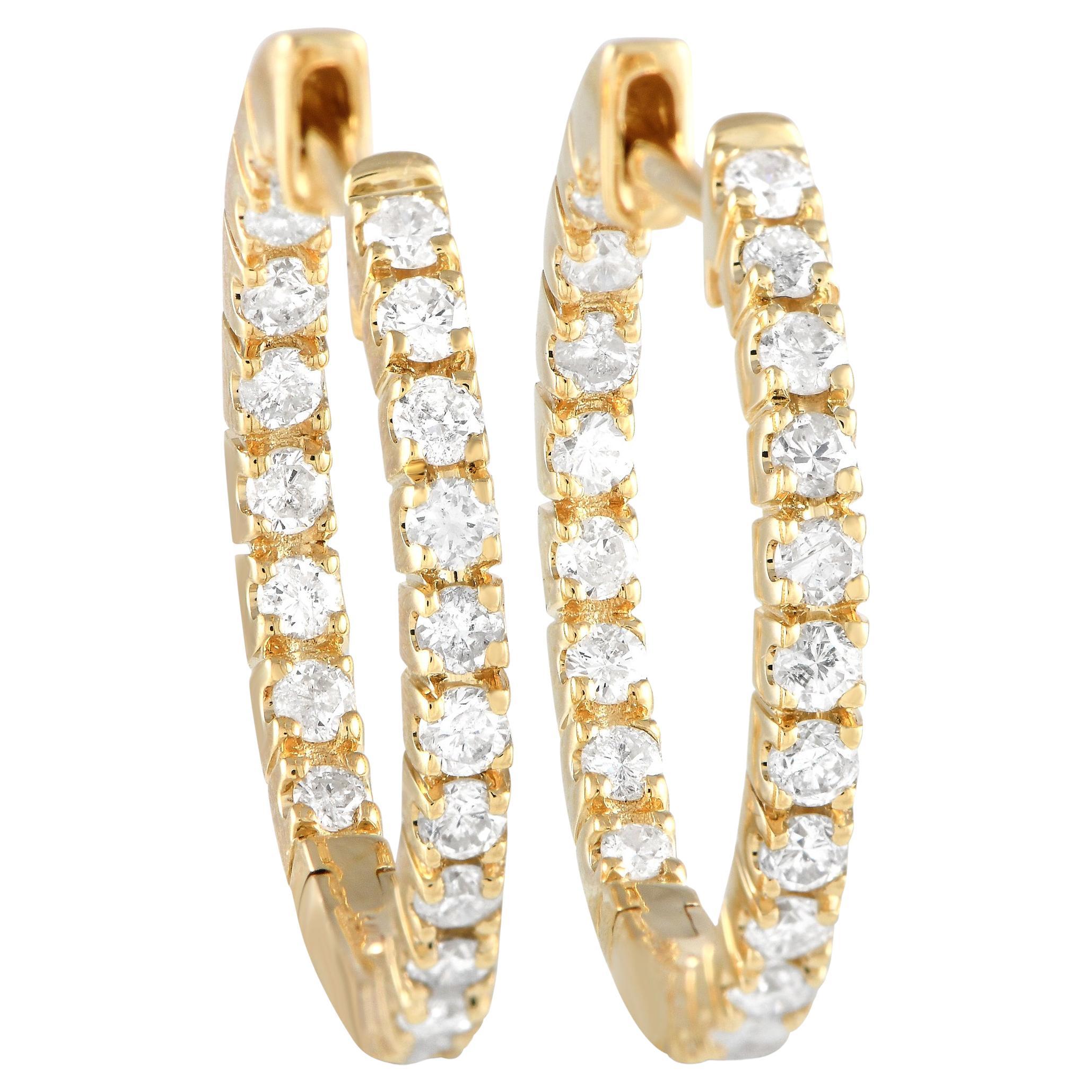 LB Exclusive 14K Yellow Gold 0.81 Carat Diamond Inside-Out Hoop Earrings For Sale