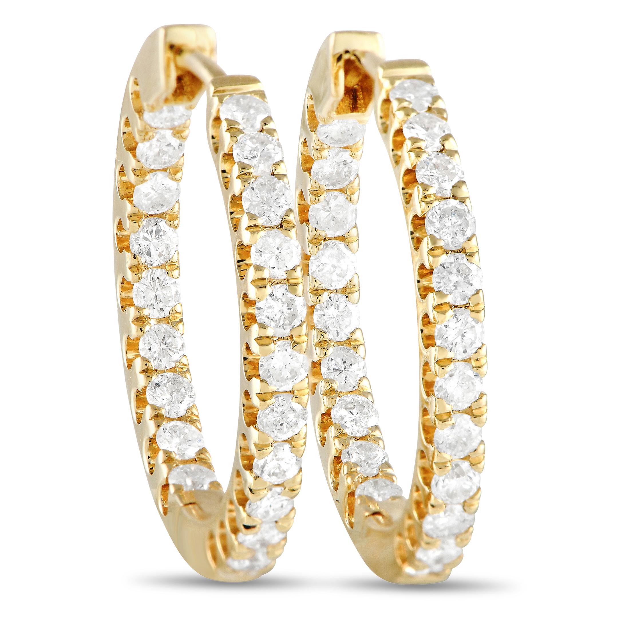 Lb Exclusive 14k Yellow Gold 1.0 Carat Diamond Inside-Out Hoop Earrings In New Condition For Sale In Southampton, PA