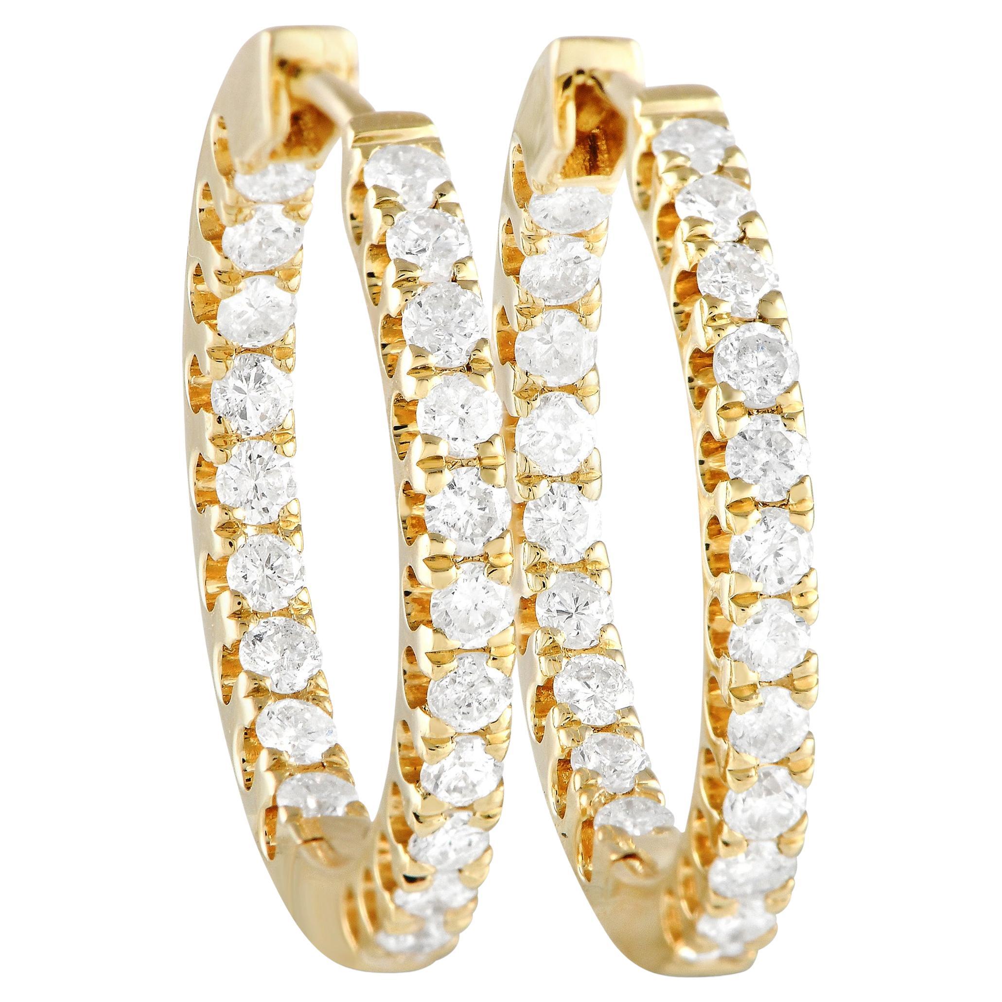Lb Exclusive 14k Yellow Gold 1.0 Carat Diamond Inside-Out Hoop Earrings For Sale