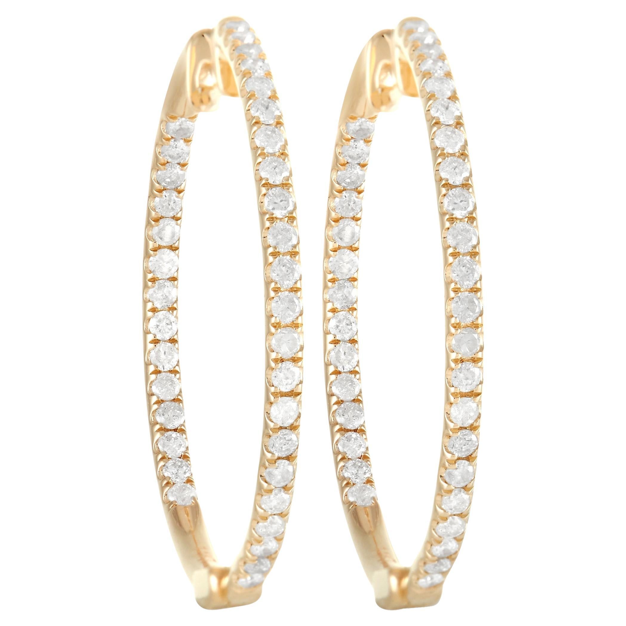 LB Exclusive 14K Yellow Gold 3.00 Ct Diamond Hoop Earrings For Sale at