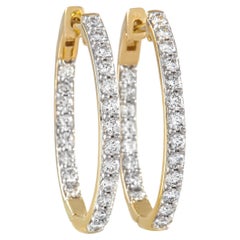 LB Exclusive 14K Yellow Gold 1.00 Ct Diamond Inside Out Oval Hoop Earrings