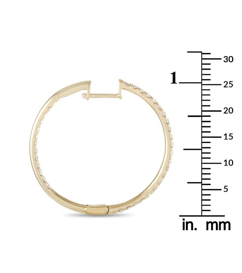 Round Cut Lb Exclusive 14k Yellow Gold 1.0 Carat Diamond Hoop Earrings For Sale