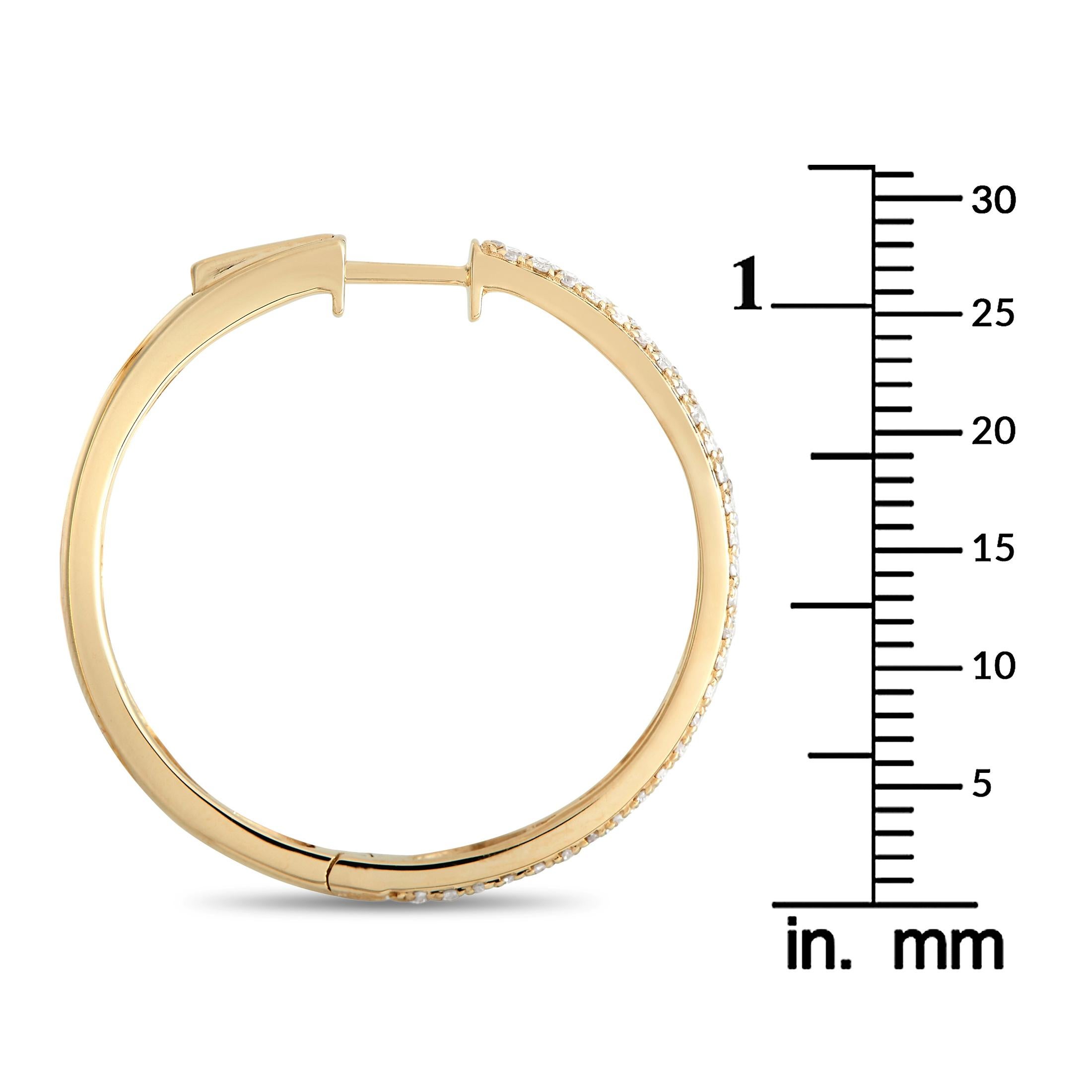 Round Cut Lb Exclusive 14k Yellow Gold 1.0 Carat Diamond Hoop Earrings