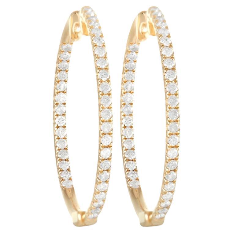 Lb Exclusive 14k Yellow Gold 1.0 Carat Diamond Hoop Earrings For Sale