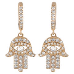 LB Exclusive 14K Yellow Gold 1.15 ct Diamond Hamsa Dangle Earrings