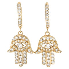 LB Exclusive 14K Yellow Gold 1.15 ct Diamond Hamsa Earrings