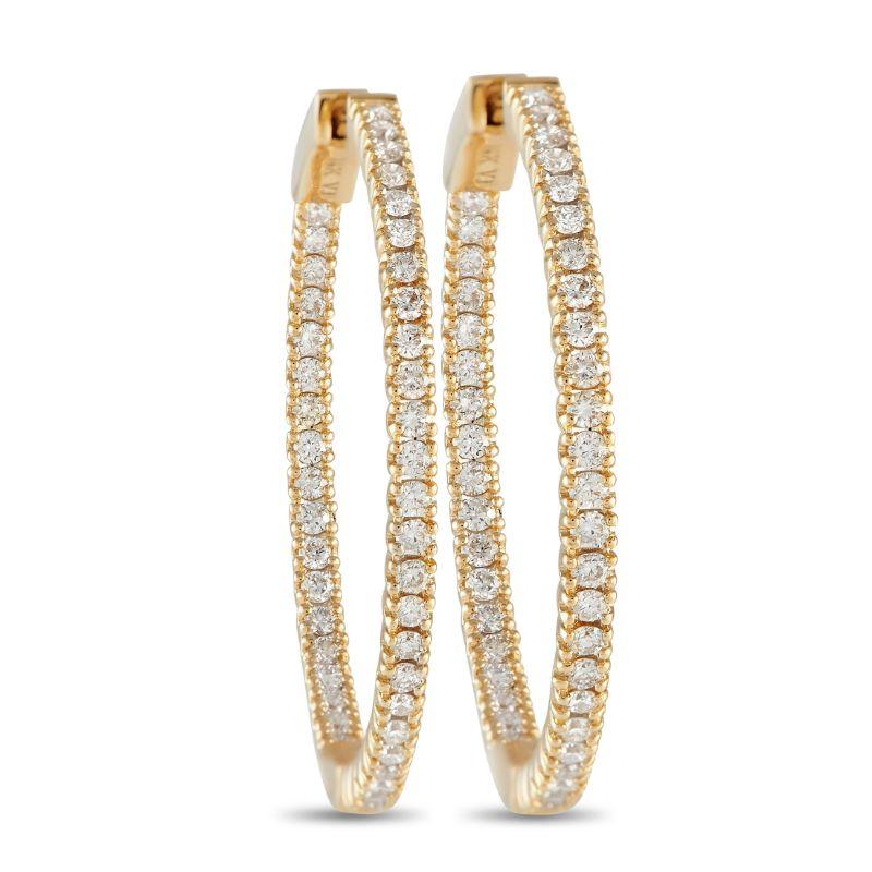 LB Exclusive 14k Yellow Gold 1.17ct Diamond Inside-Out Hoop Earrings In New Condition For Sale In Southampton, PA