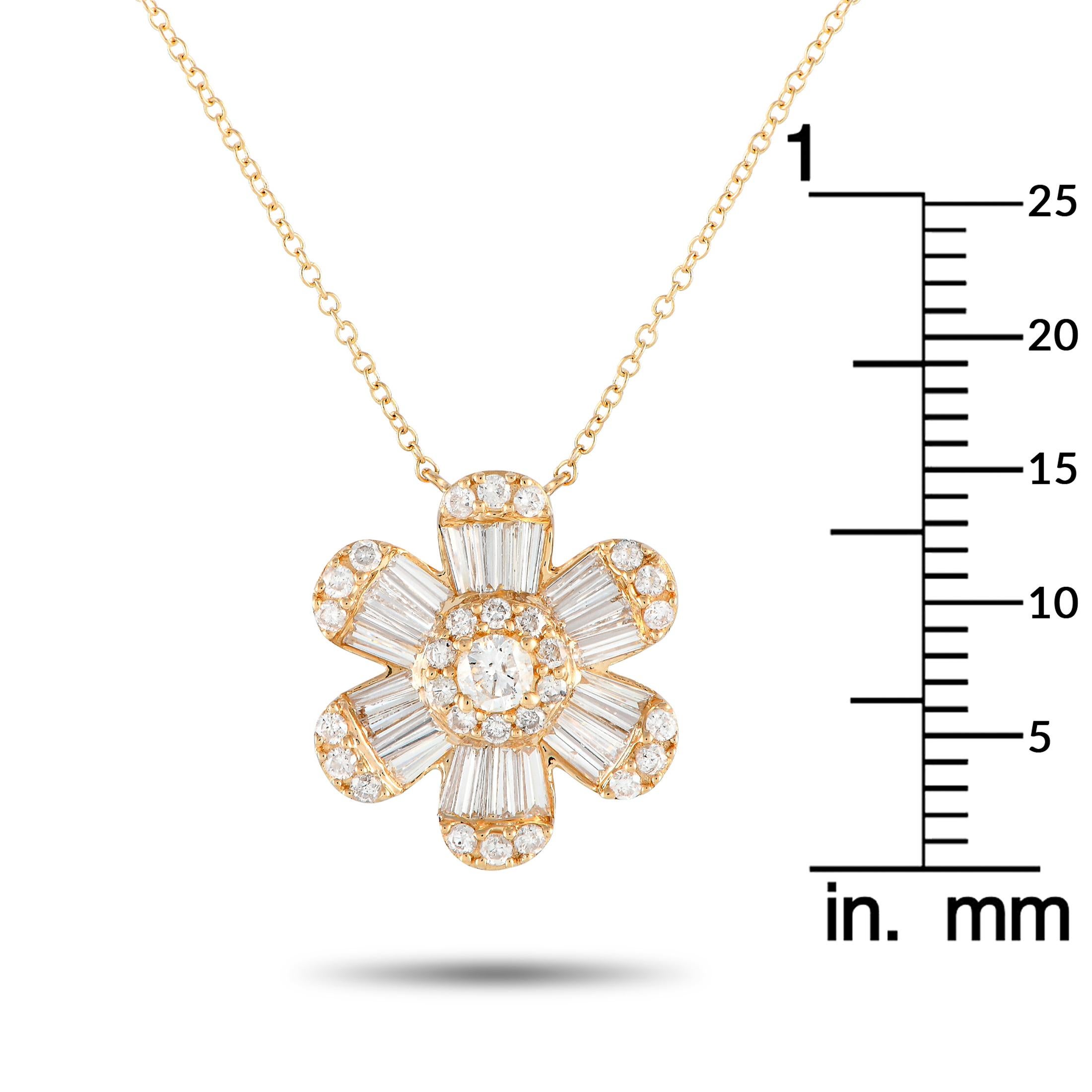 LB Exclusive 14K Yellow Gold 1.20ct Diamond Flower Necklace PN14994 In New Condition In Southampton, PA