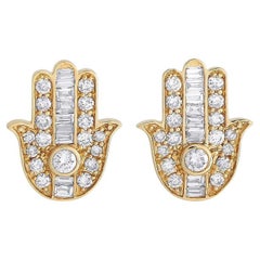 LB Exclusive 14K Yellow Gold 1.25 Ct Diamond Hamsa Earrings