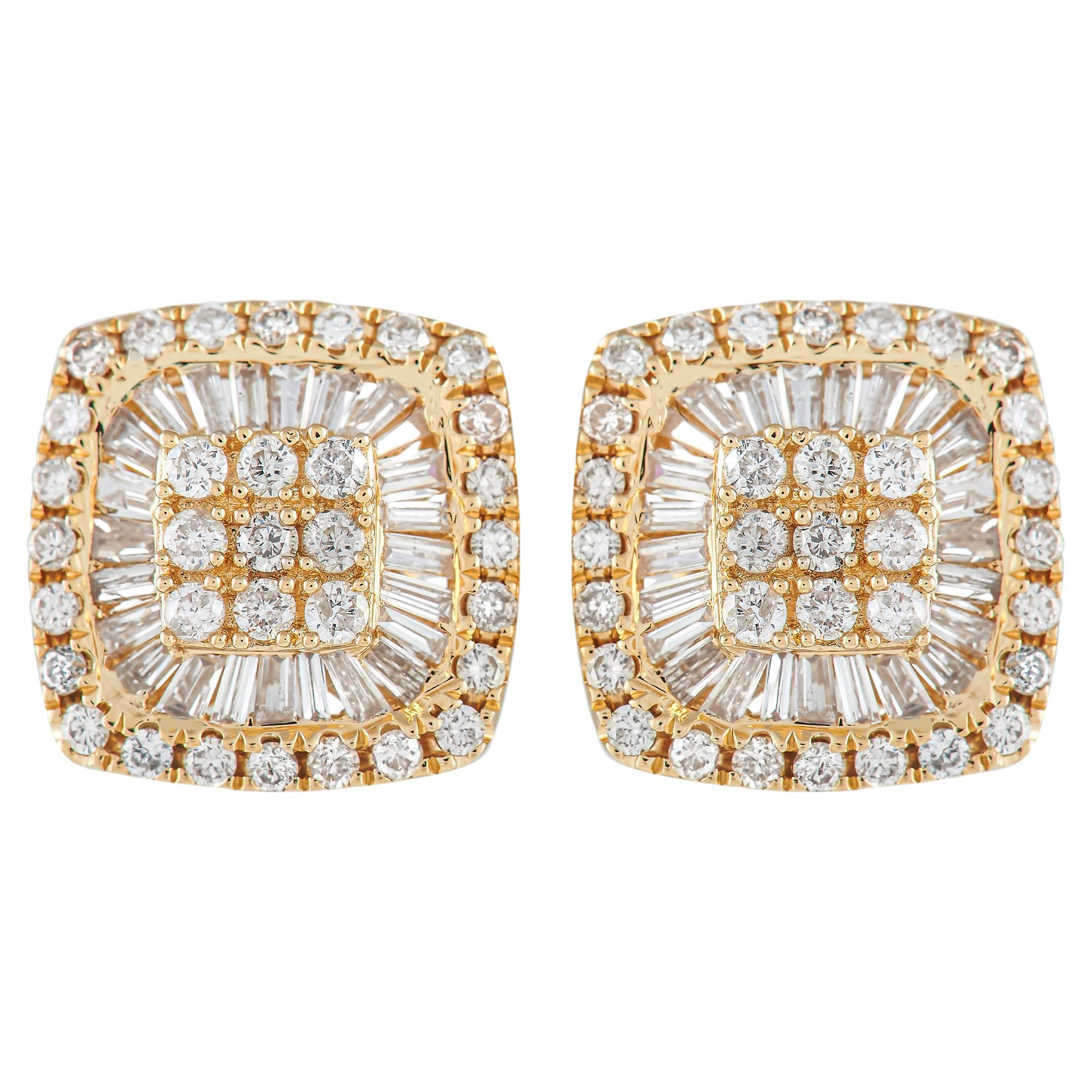 LB Exclusive 14K Yellow Gold 1.33 ct Diamond Cushion Stud Earrings