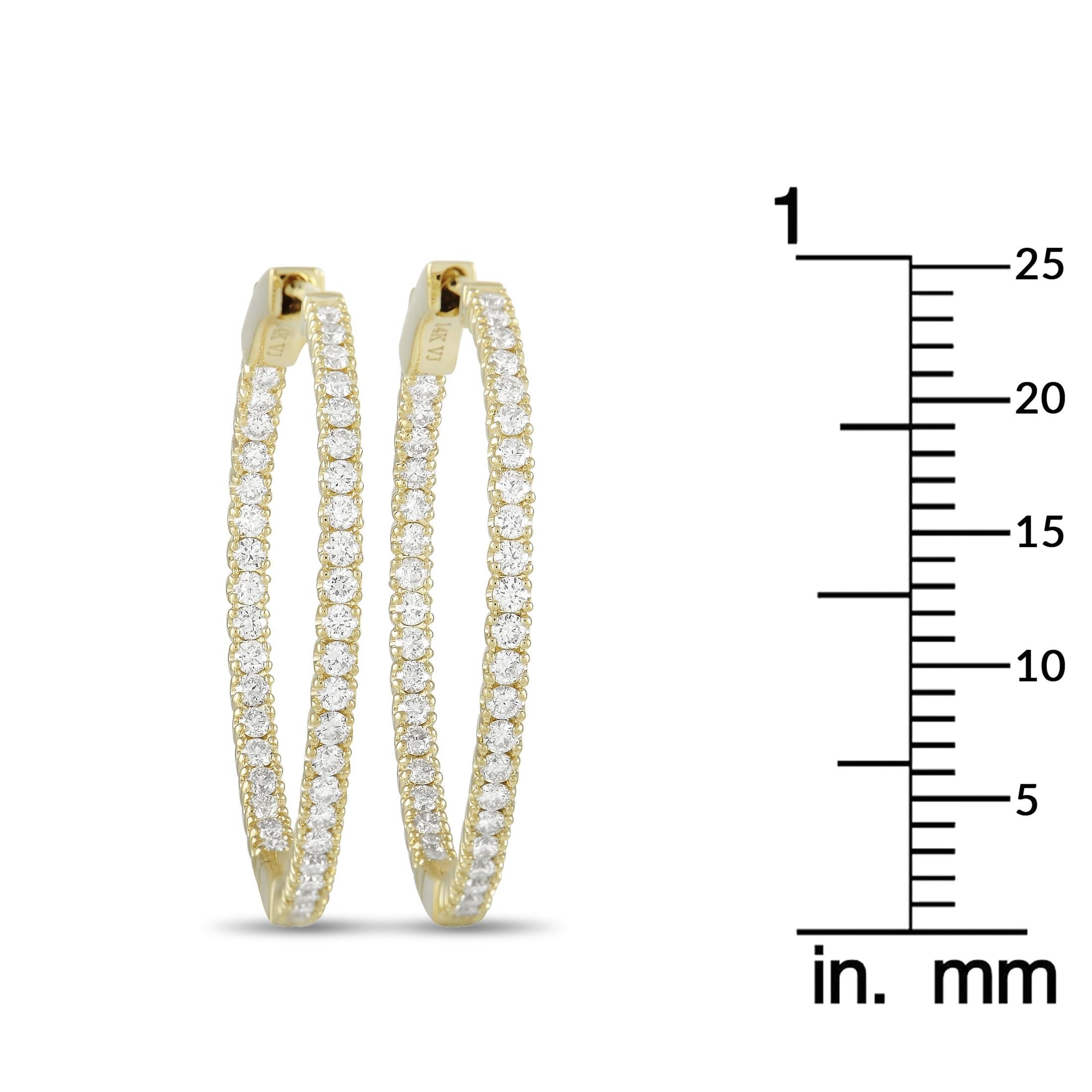 LB Exclusive 14K Yellow Gold 1.35 ct Diamond Hoop Earrings In New Condition In Southampton, PA