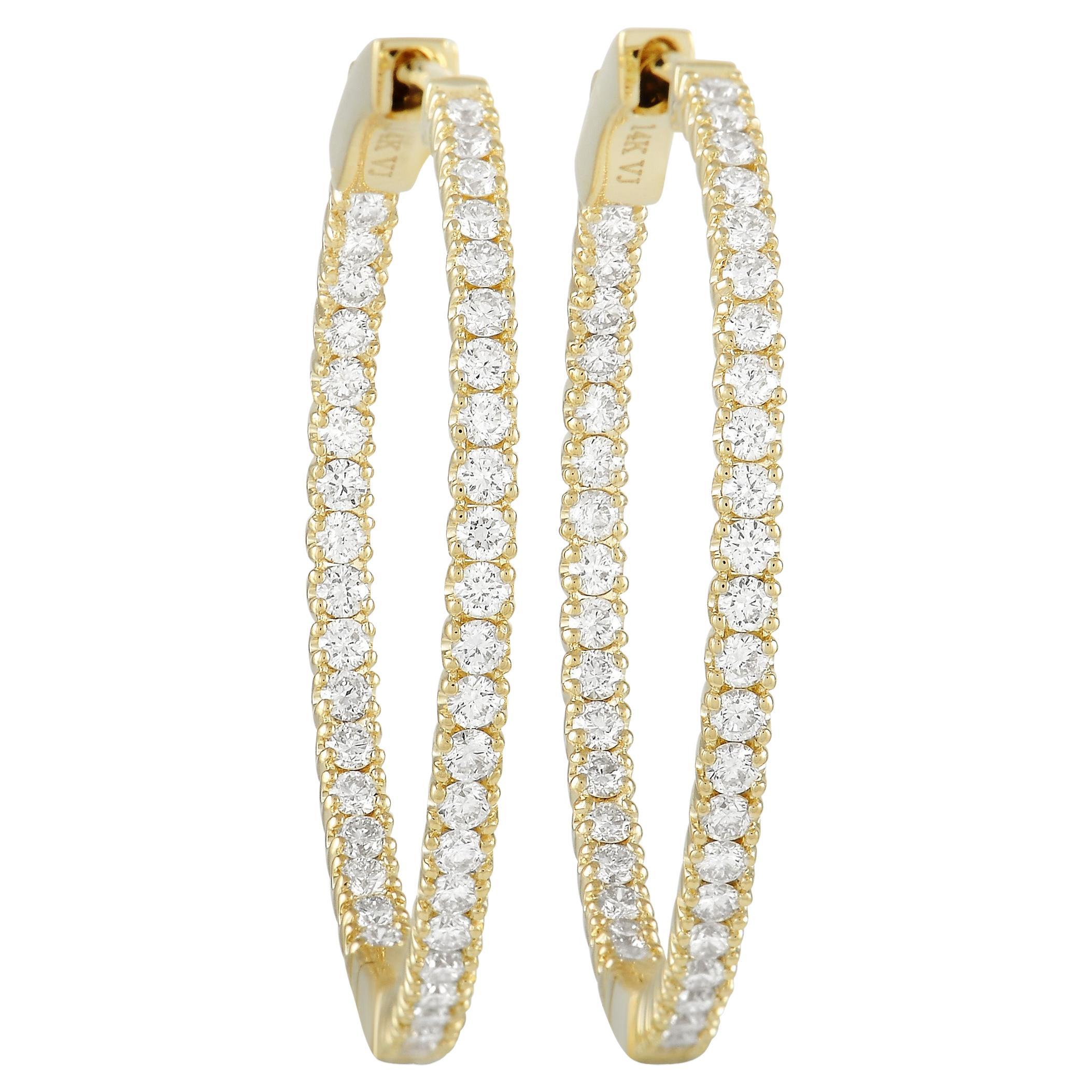 LB Exclusive 14K Yellow Gold 1.35 ct Diamond Hoop Earrings