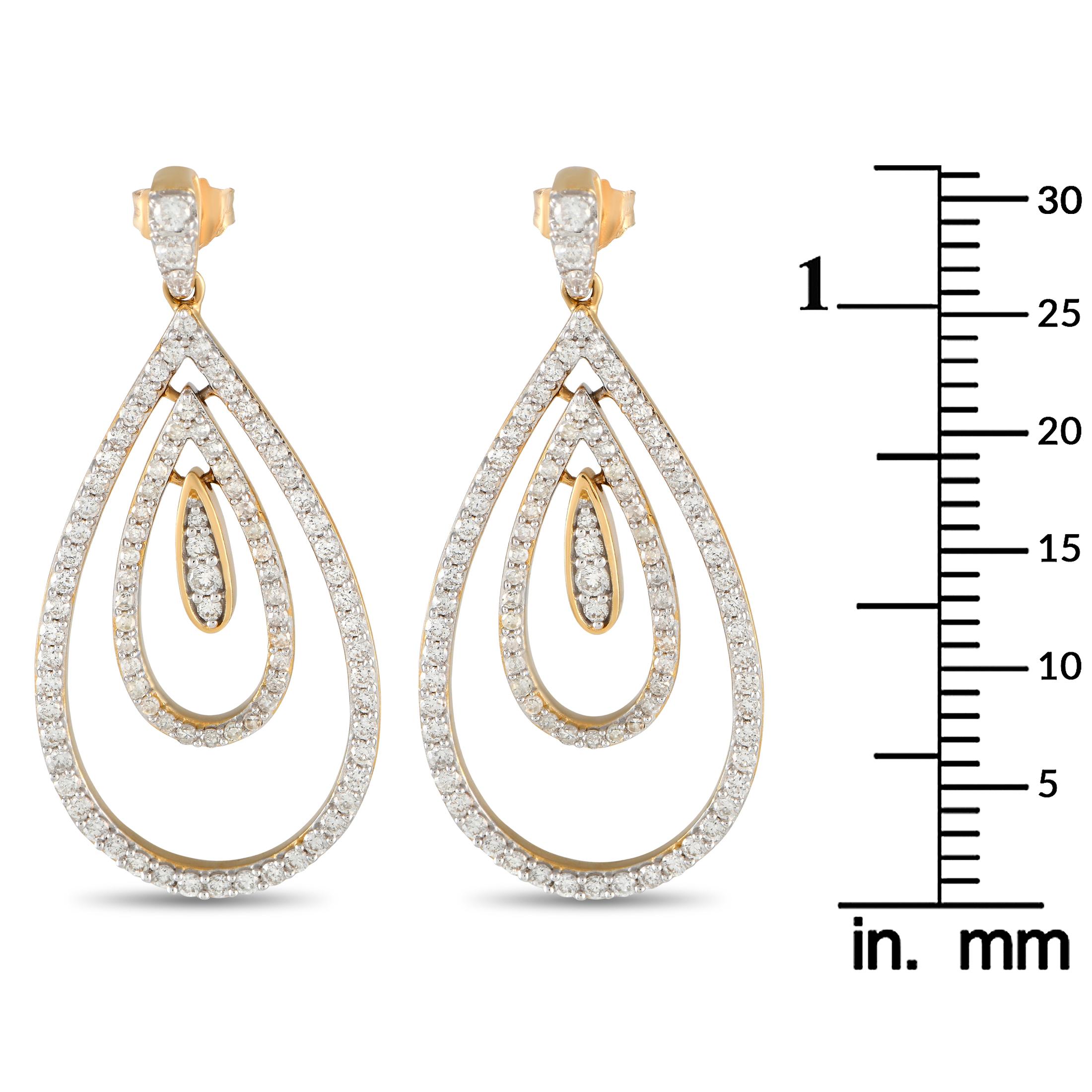 Round Cut LB Exclusive 14K Yellow Gold 1.50ct Diamond Teardrop Earrings ER28055 For Sale