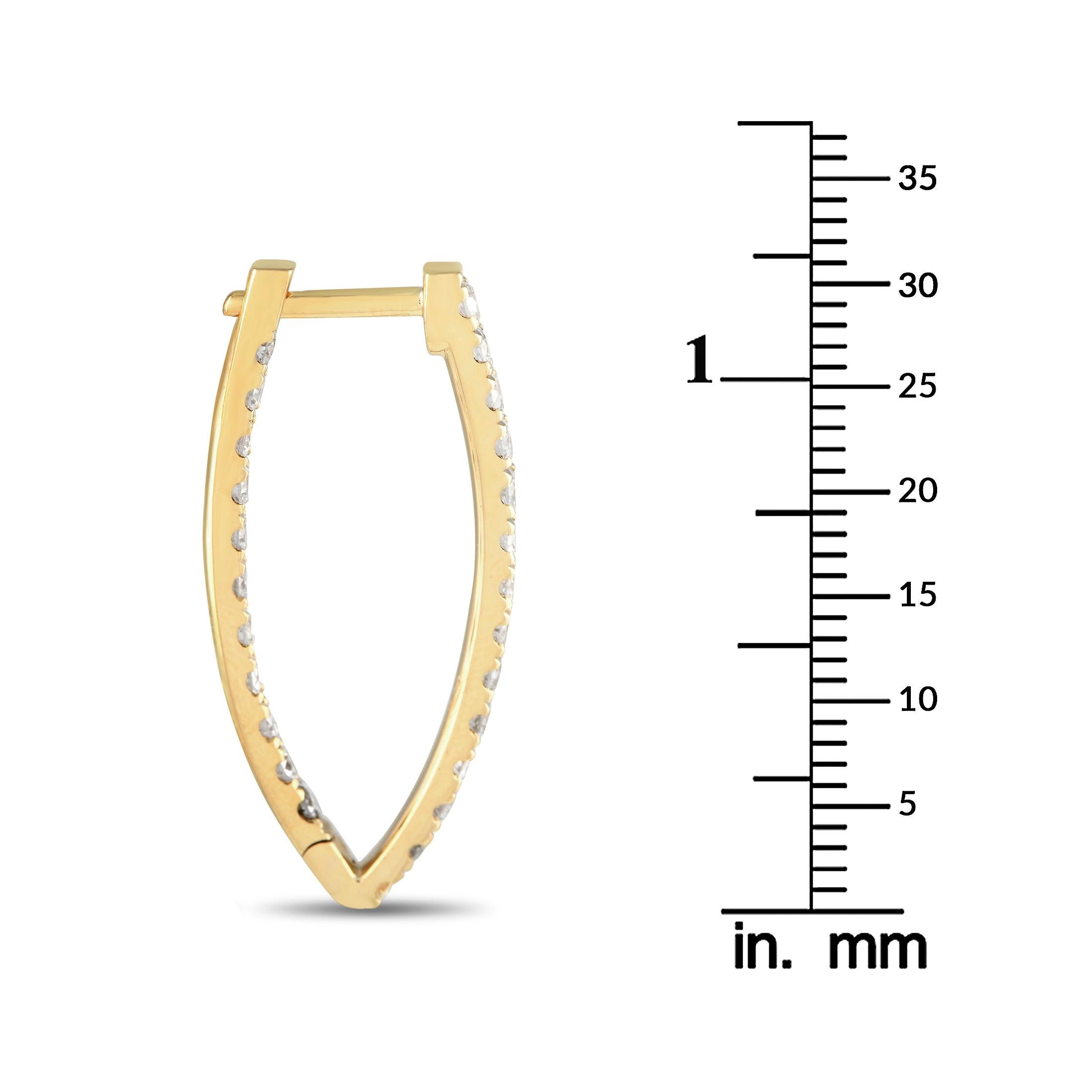 Round Cut LB Exclusive 14K Yellow Gold 1.78ct Diamond Hoop Earrings For Sale
