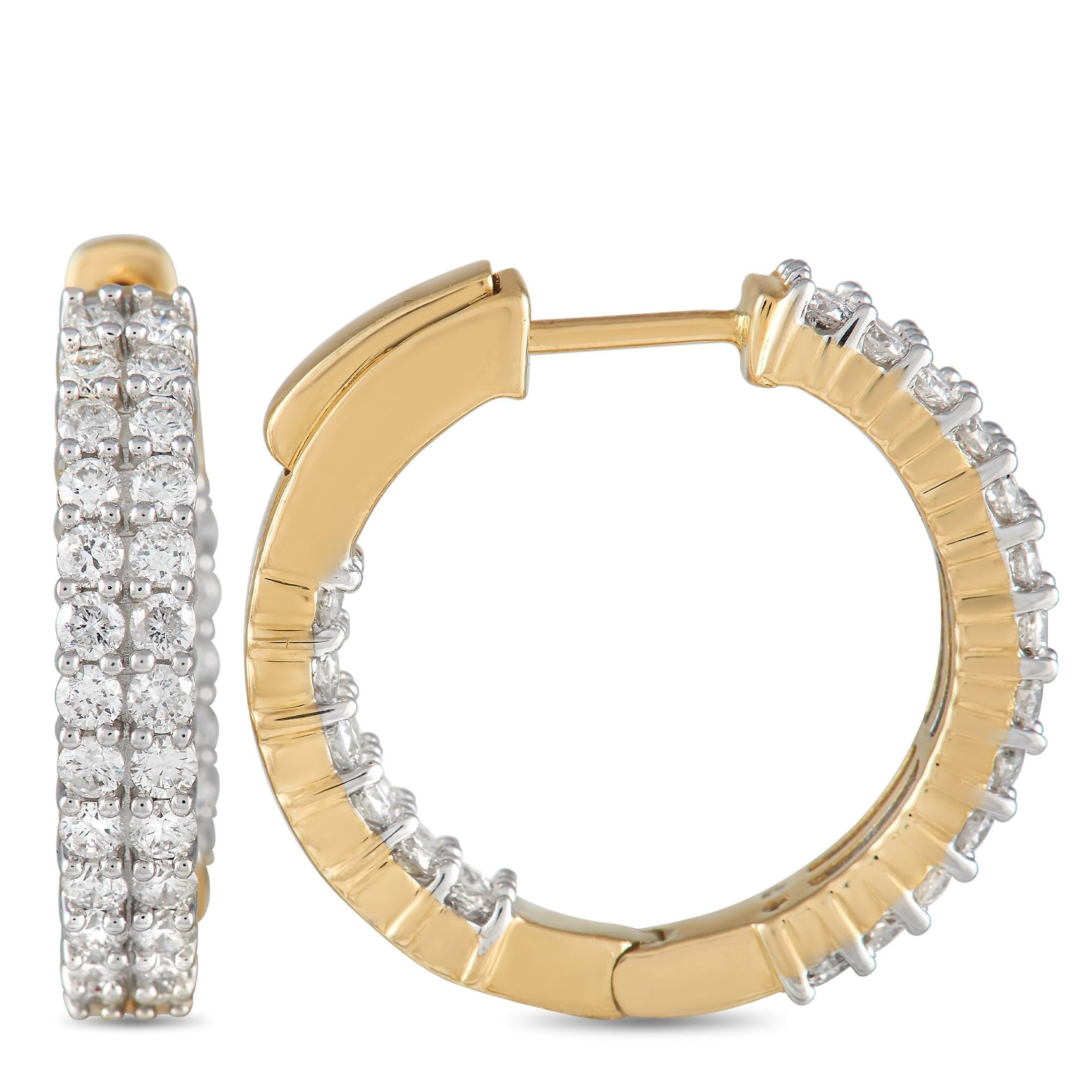 LB Exklusive Creolen aus 14 Karat Gelbgold mit 2,00 Karat Diamanten innen (Rundschliff)