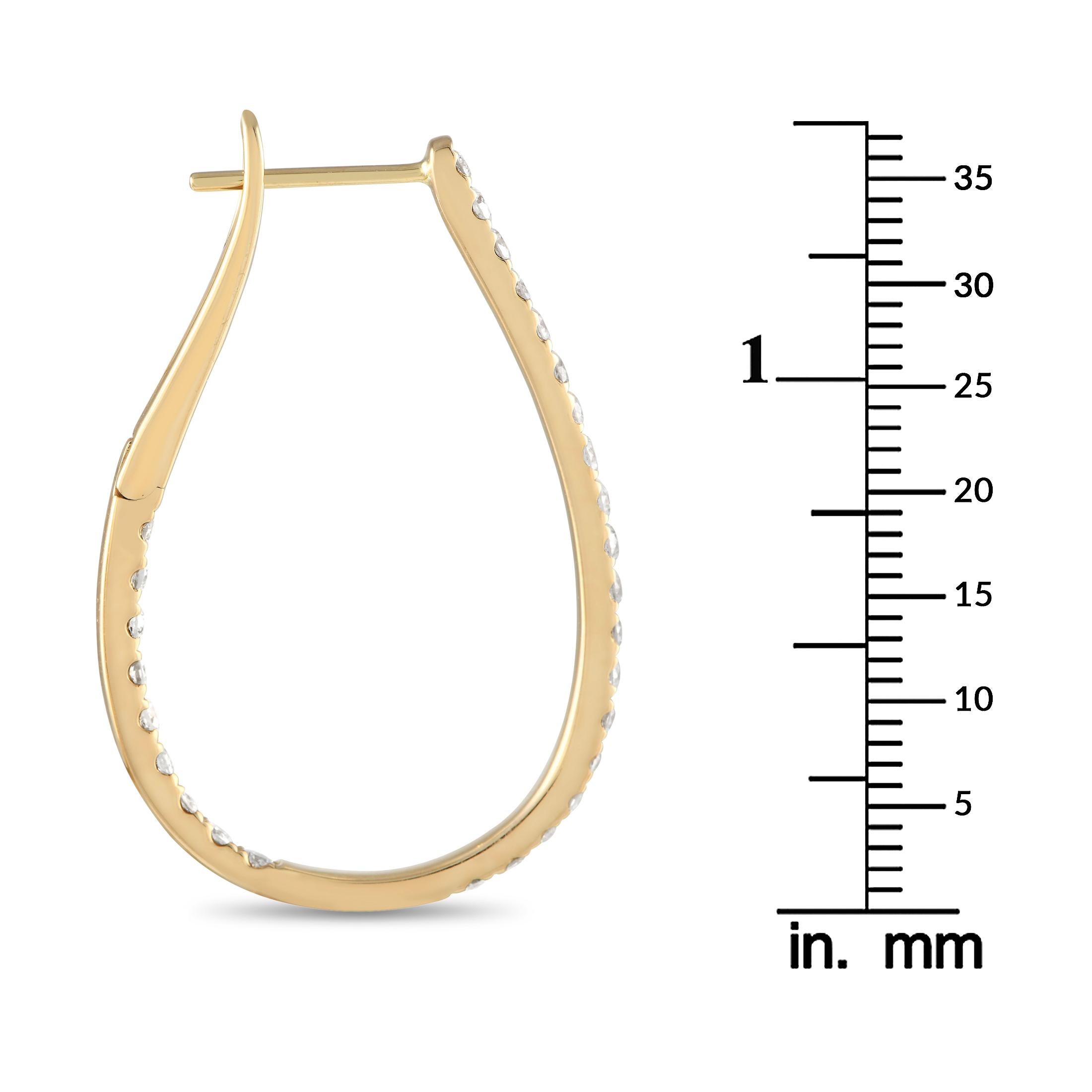 Round Cut LB Exclusive 14K Yellow Gold 2.0ct Diamond Hoop Earrings For Sale