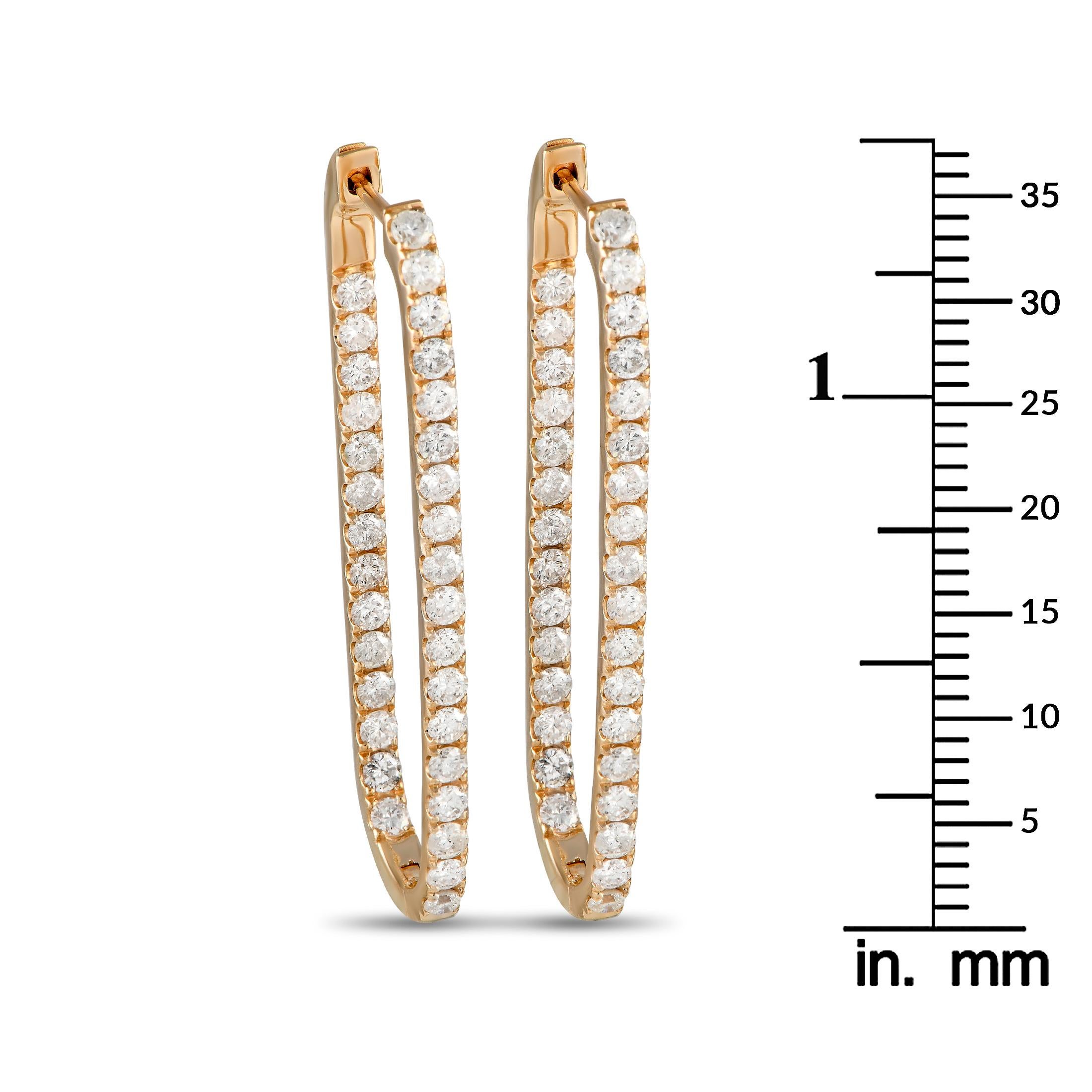 Round Cut LB Exclusive 14K Yellow Gold 2.25ct Diamond Rectangle Hoop Earrings ER28178