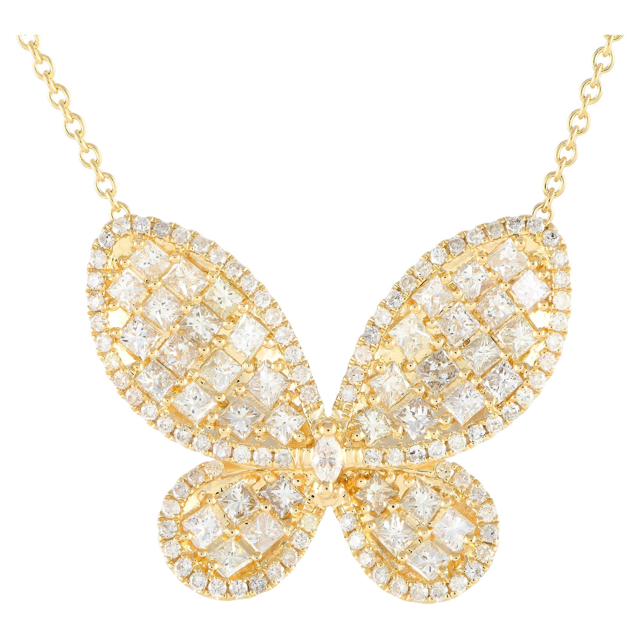 LB Exclusive 14K Gelbgold 3,73ct Diamant Schmetterling Halskette im Angebot