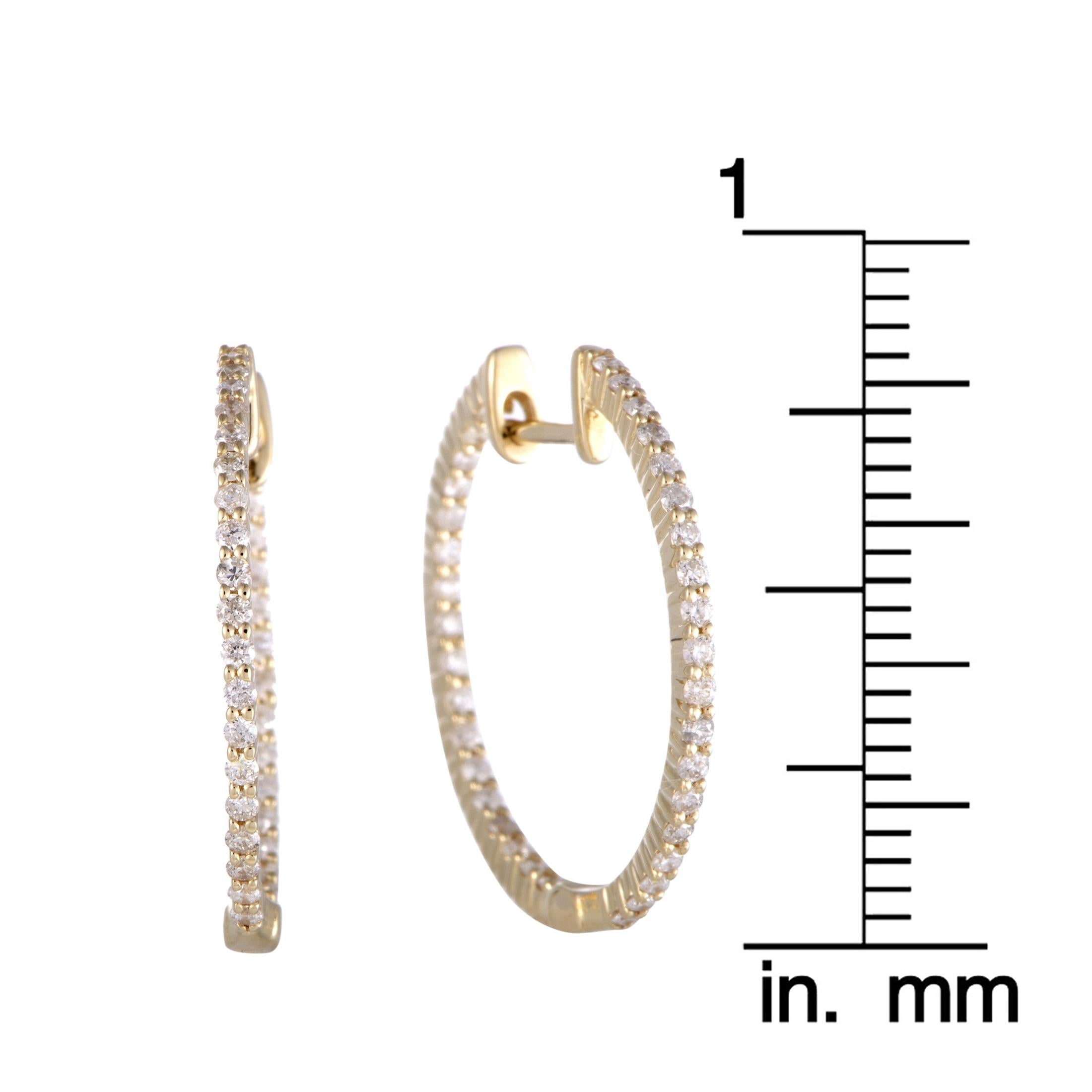 LB Exclusive 14 Karat Gold .75 Carat VS1 G Color Diamond Pave Inside Out Hoop In New Condition In Southampton, PA