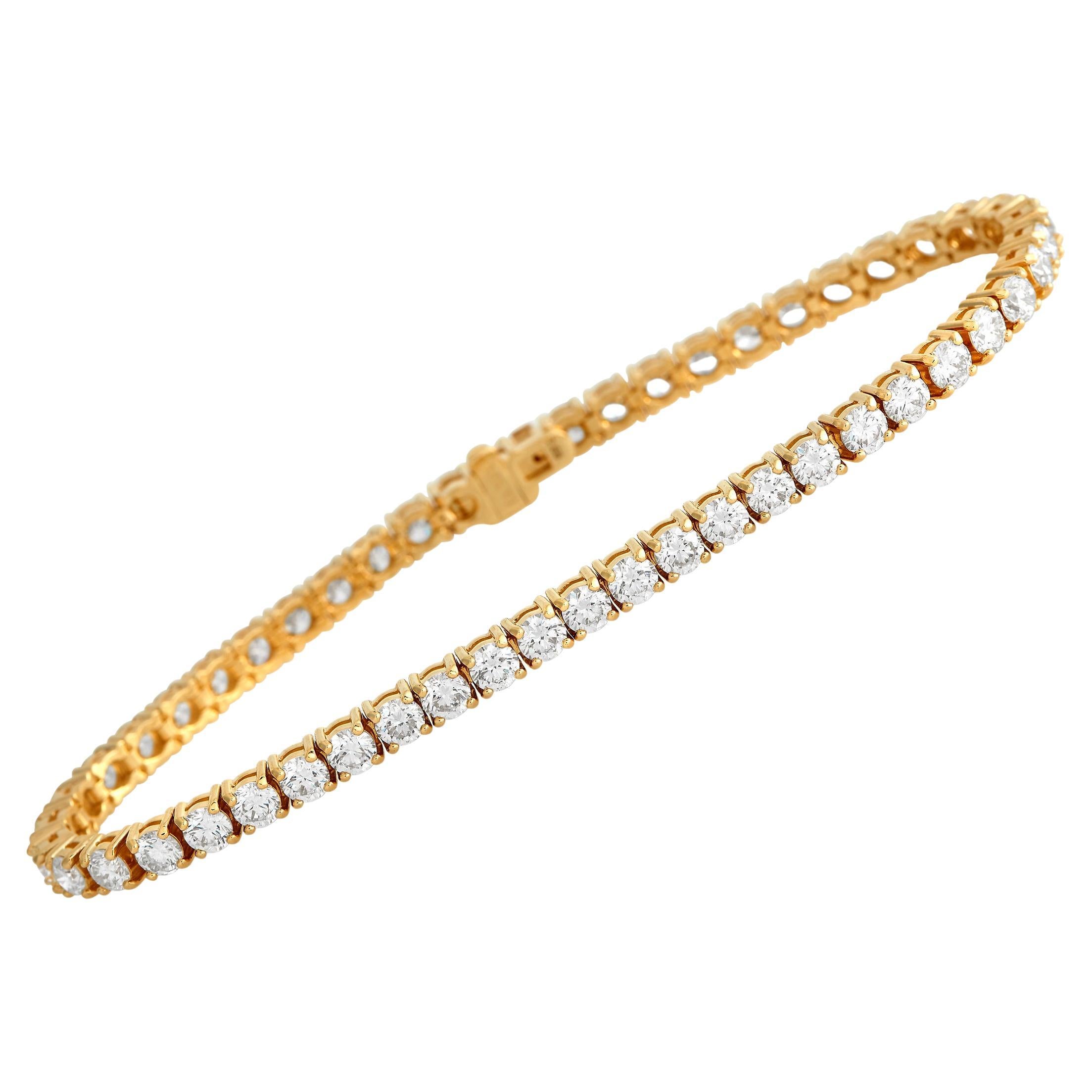 LB Exclusive 14K Yellow Gold 13.46 Ct Diamond Tennis Bracelet For Sale