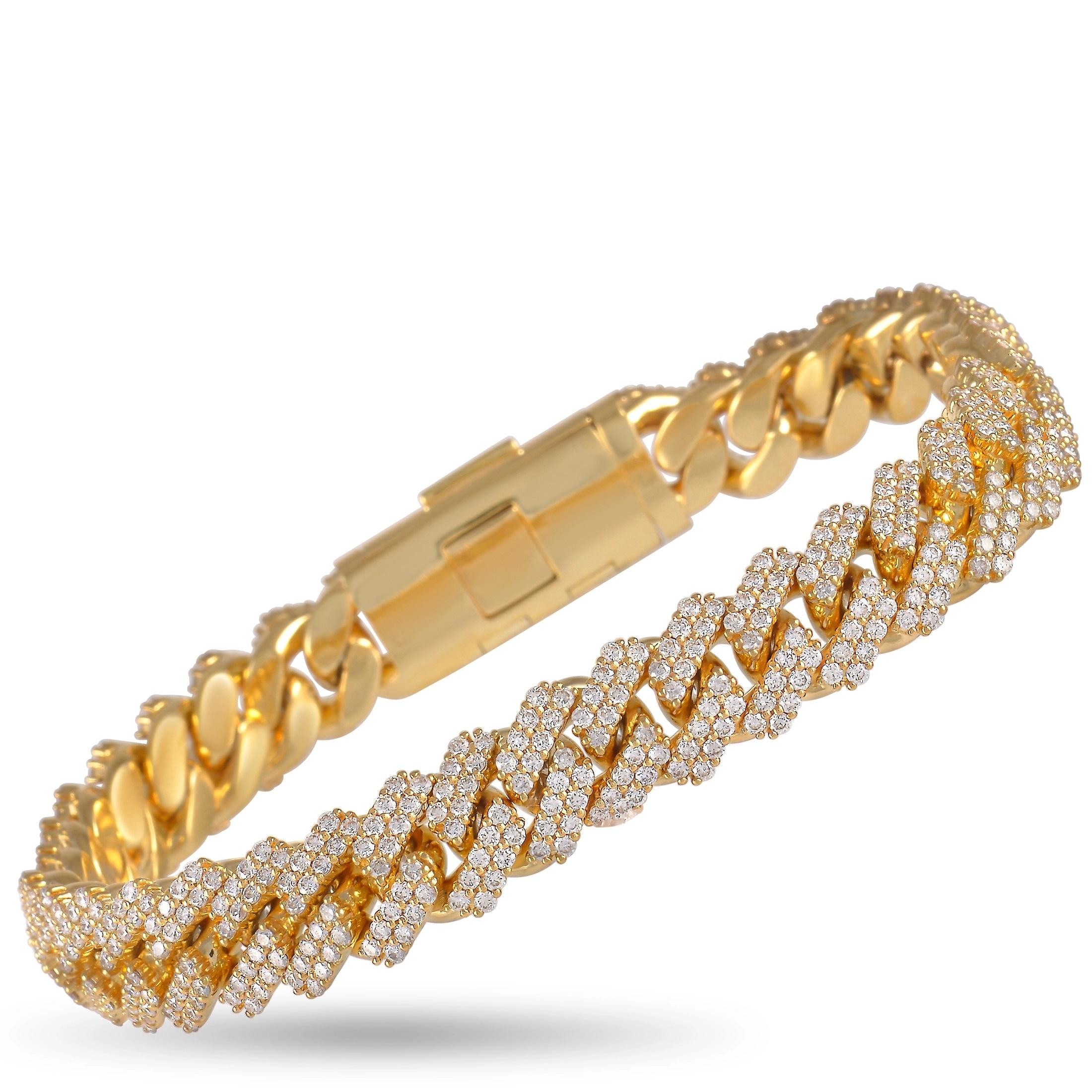 LB Exclusive Bracelet à maillons cubains en or jaune 14 carats et diamants 8,94 carats Neuf - En vente à Southampton, PA