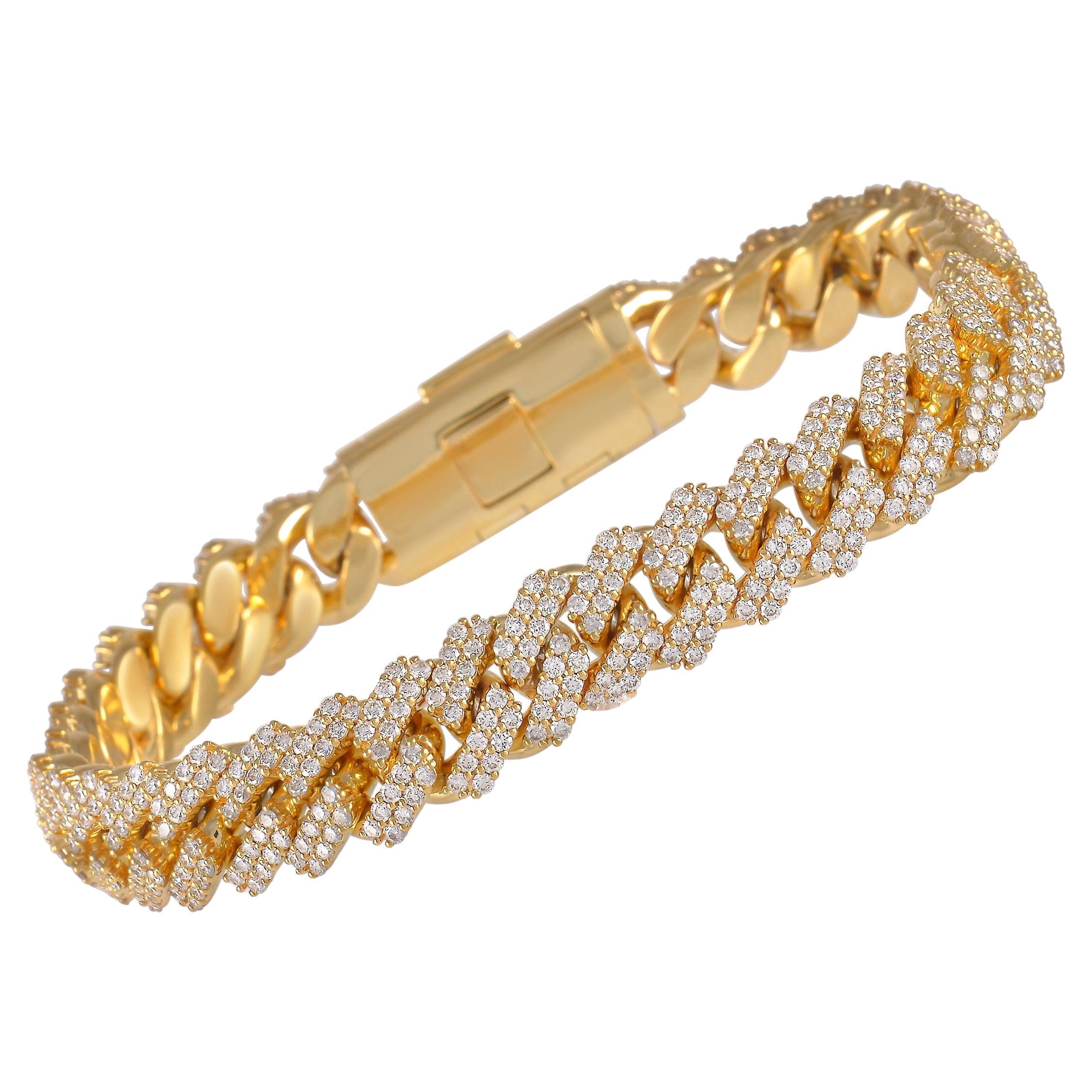 LB Exclusive 14K Yellow Gold 8.94 Ct Diamond Cuban Link Bracelet For Sale