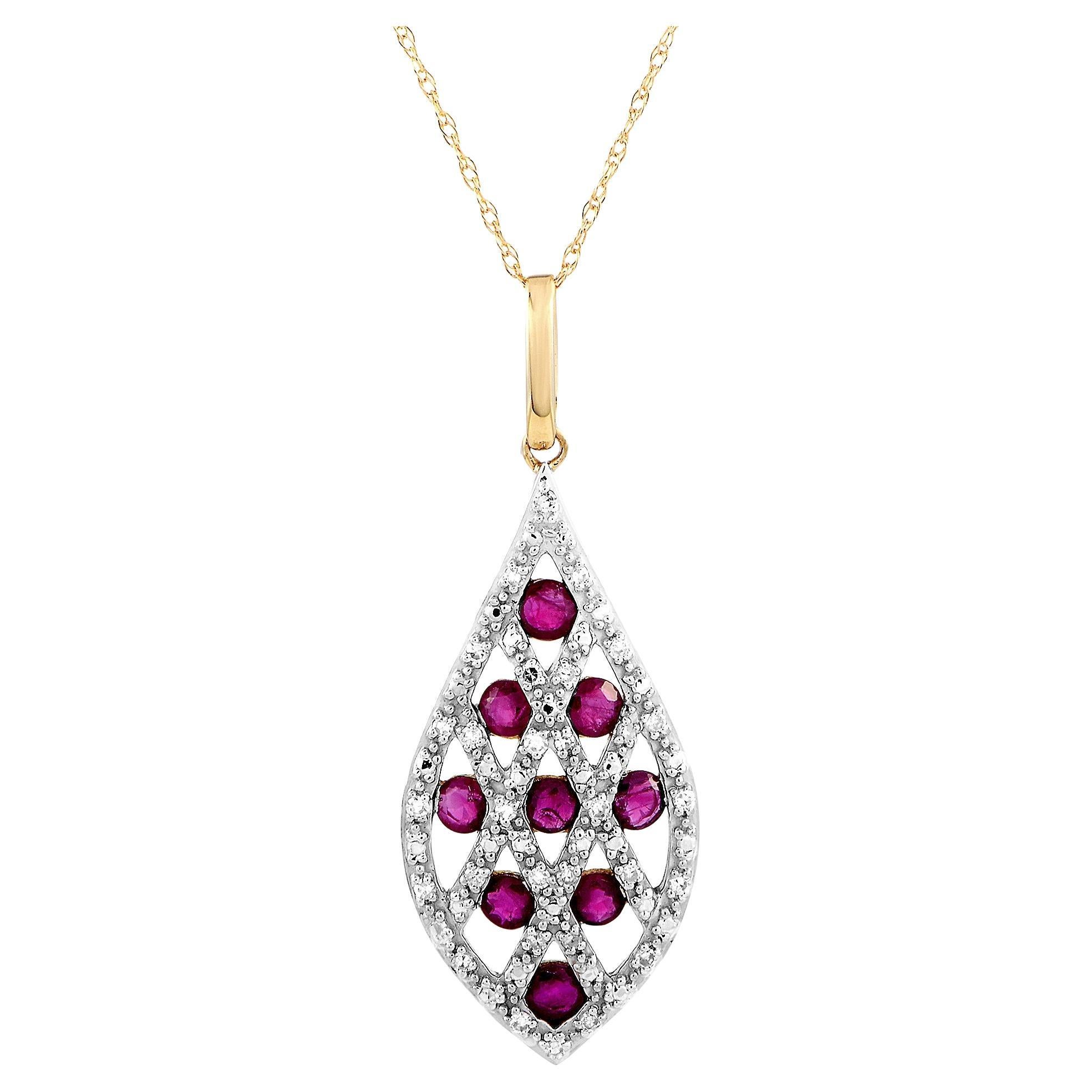 LB Exclusive 14K Yellow Gold Diamond and Ruby Pendant Necklace