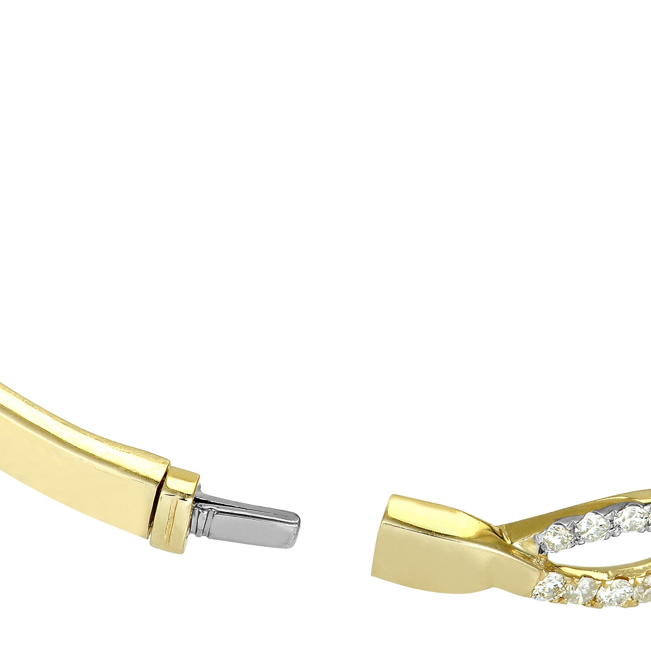 Round Cut LB Exclusive 14K Yellow Gold Diamond Bangle Bracelet