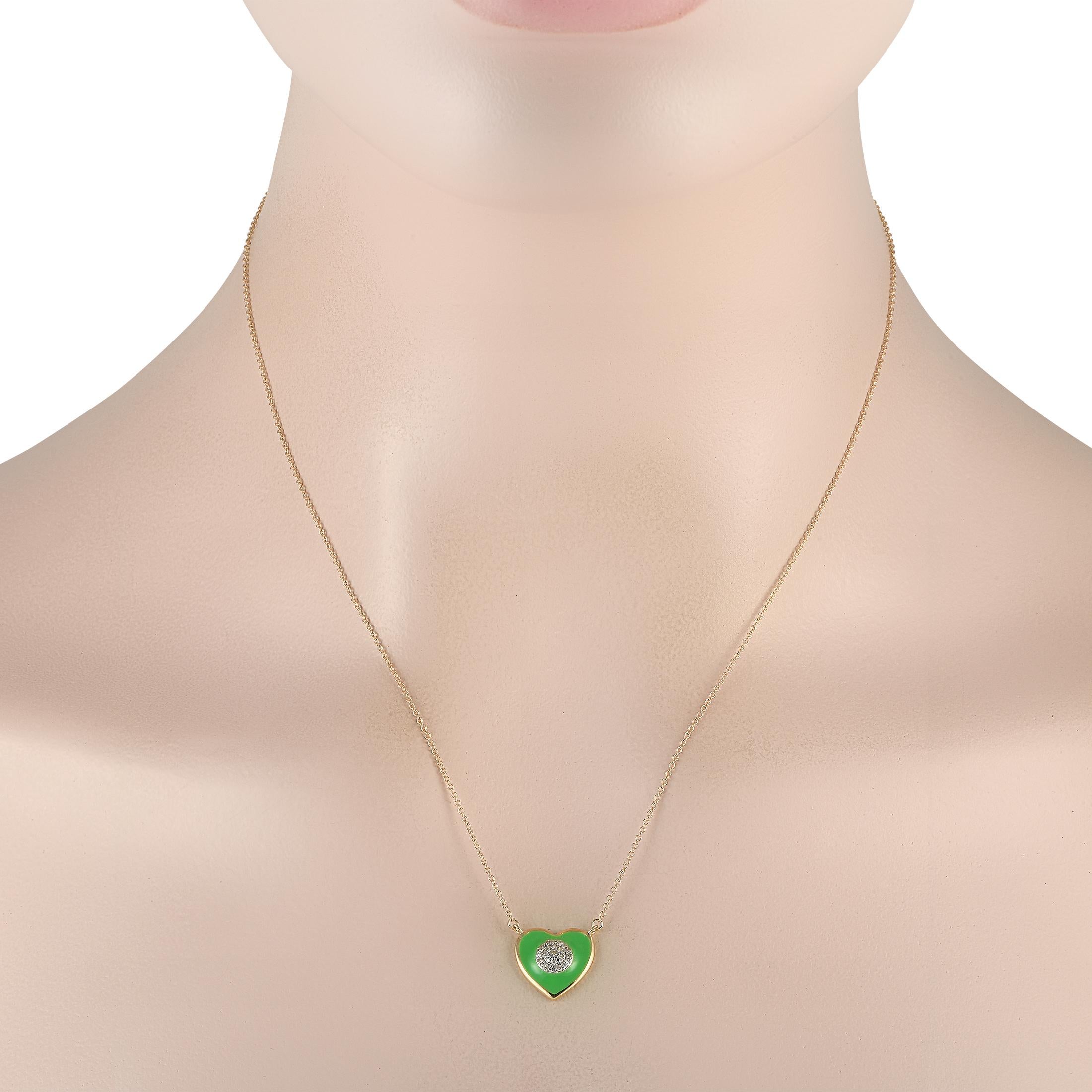 A green heart is said to symbolize gratitude and growth. Get this LB Exclusive heart necklace with a green enameled heart pendant for yourself, or someone you care about, to celebrate a new beginning or the achievement of a goal. This lovely piece