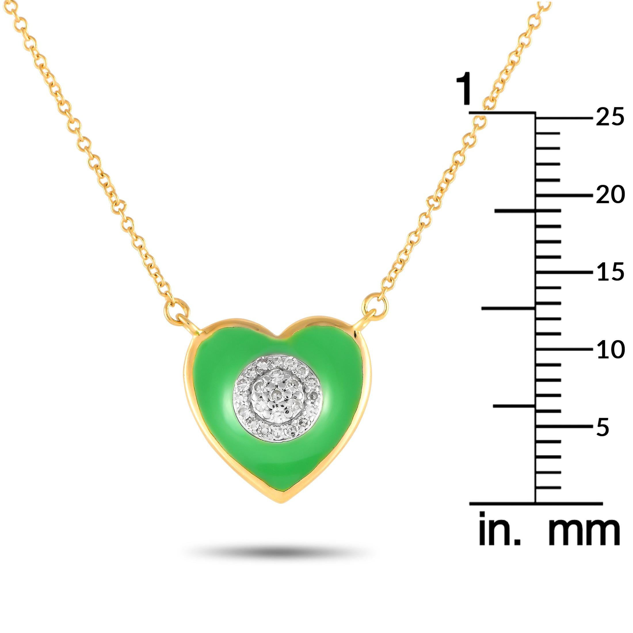 LB Exclusive 14K Yellow Gold Diamond & Green Enamel Heart Necklace PN15066 In New Condition For Sale In Southampton, PA