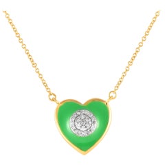 LB Exclusive 14K Yellow Gold Diamond 
Green Enamel Heart Necklace PN15066