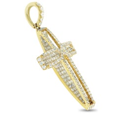 LB Exclusive 14 Karat Yellow Gold Diamond Pave Cross Pendant